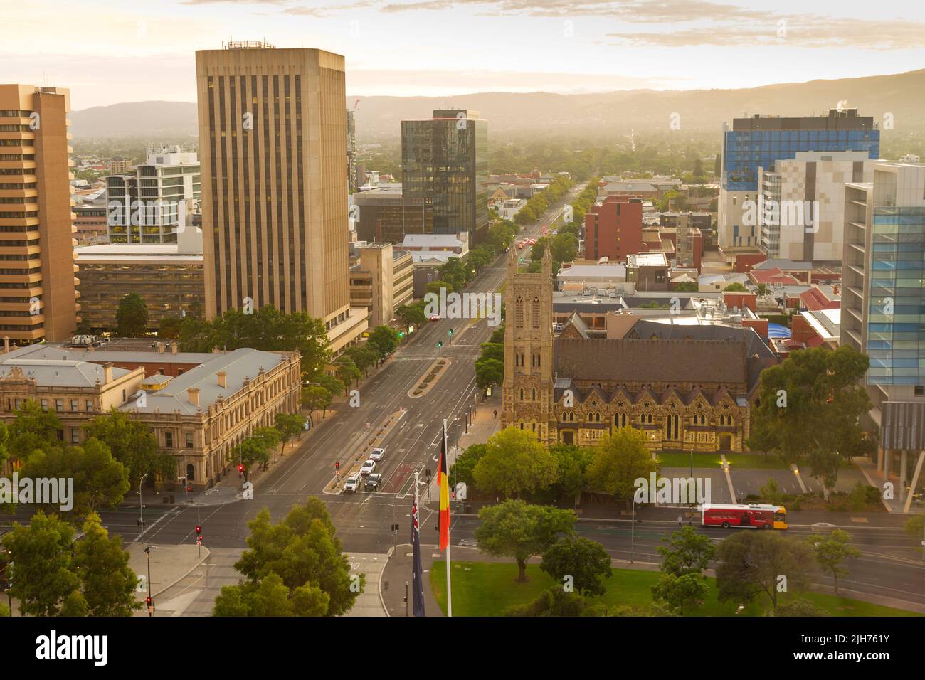 Adelaide in South Australia, seen at dawn from Victoria Square looking east along Wakefield