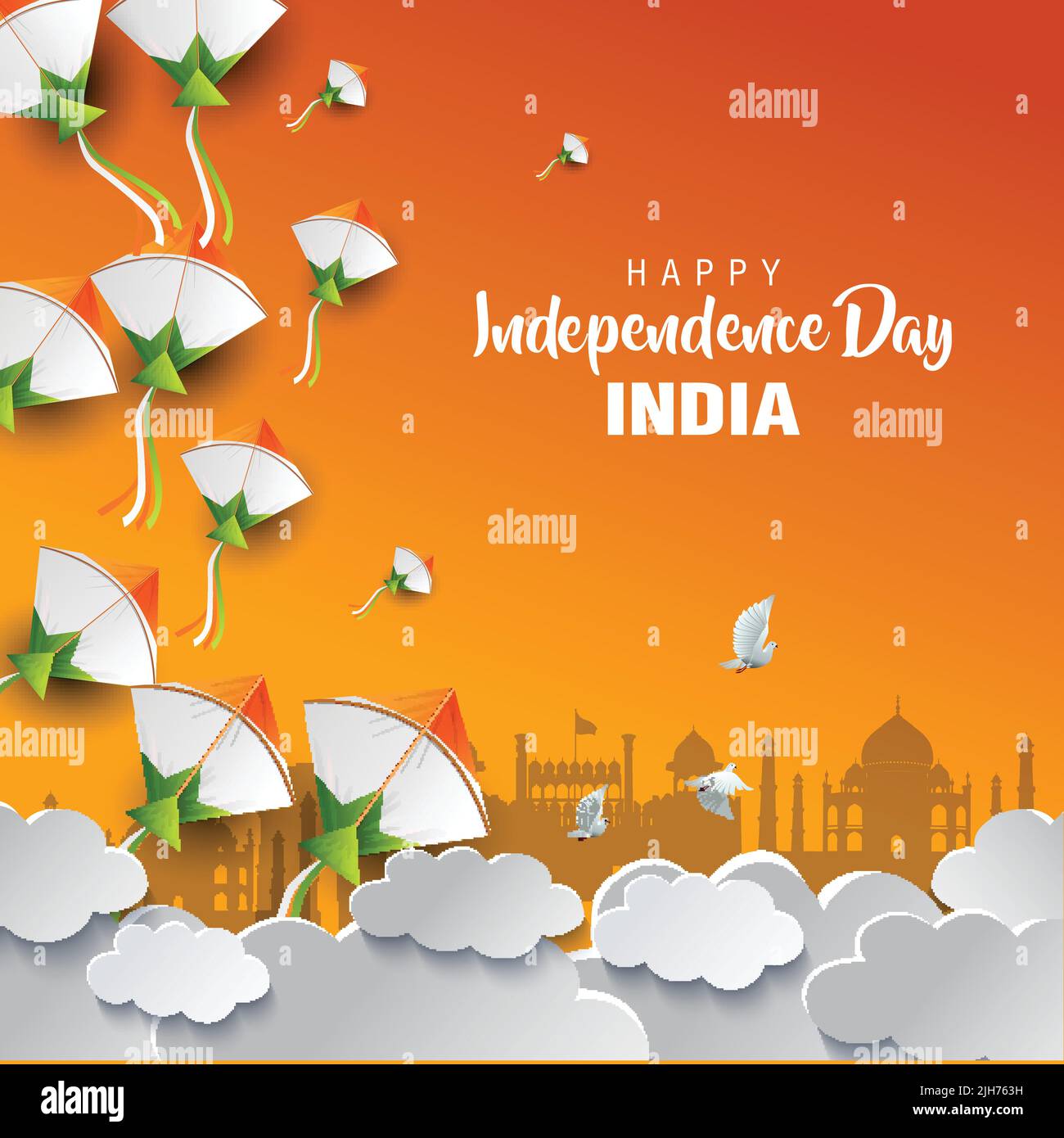 happy independence day India with flying kites. vector illustration