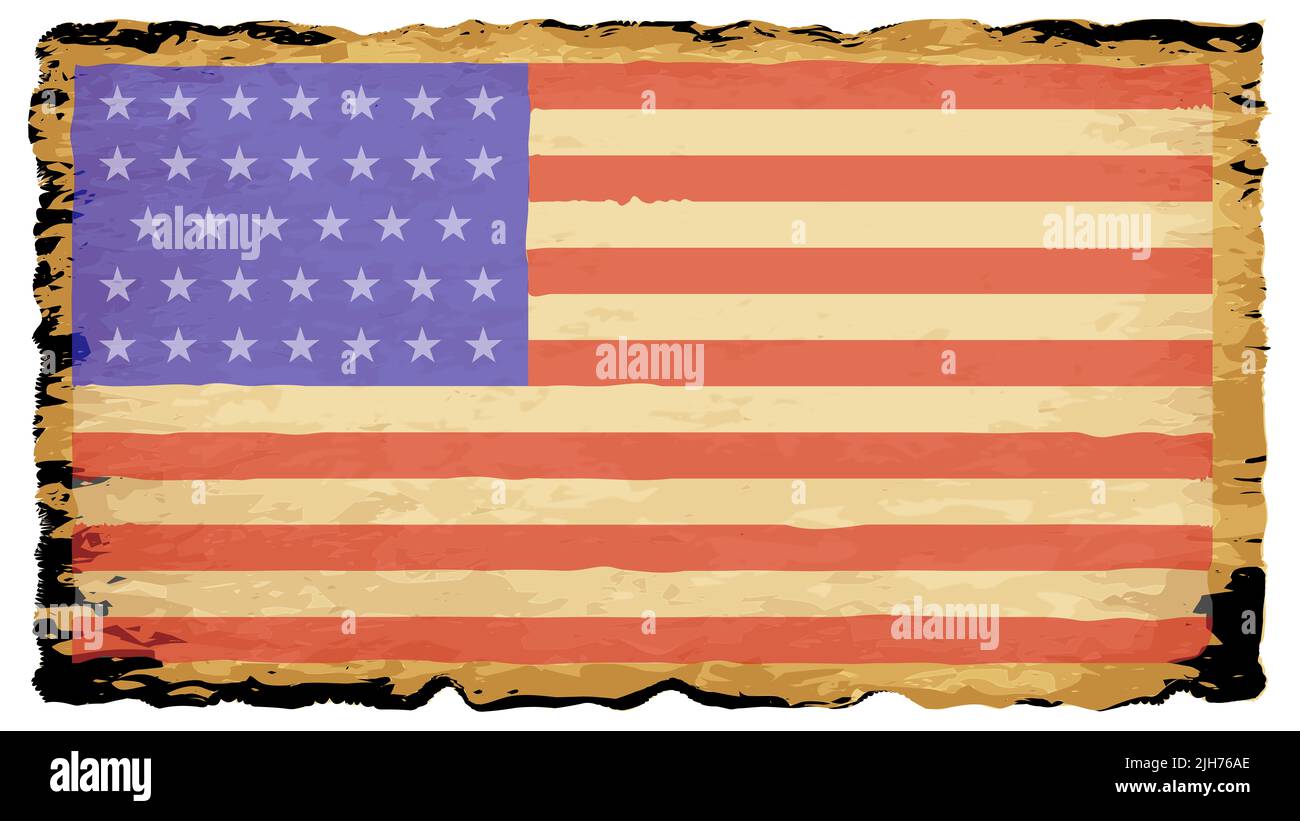 A Union Civil War flag set on a parchment background of browns shades and black over a white background Stock Photo
