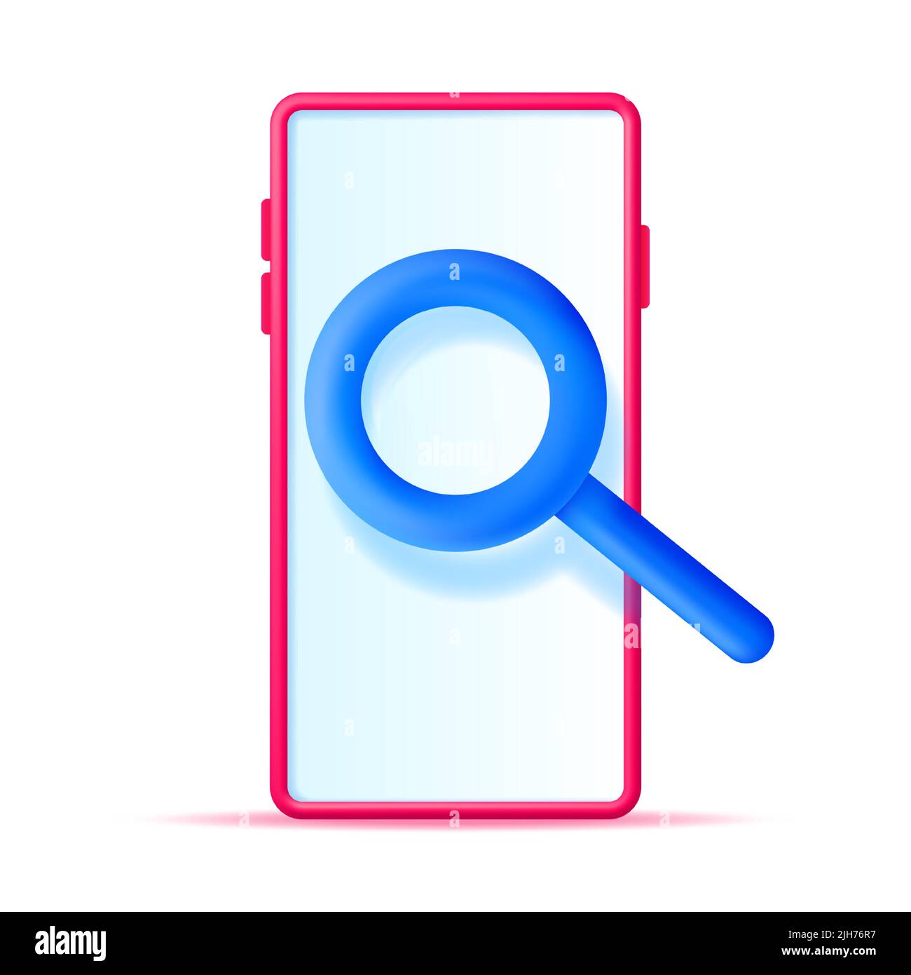 3D Smartphone with Magnifying Glass Stock Vector