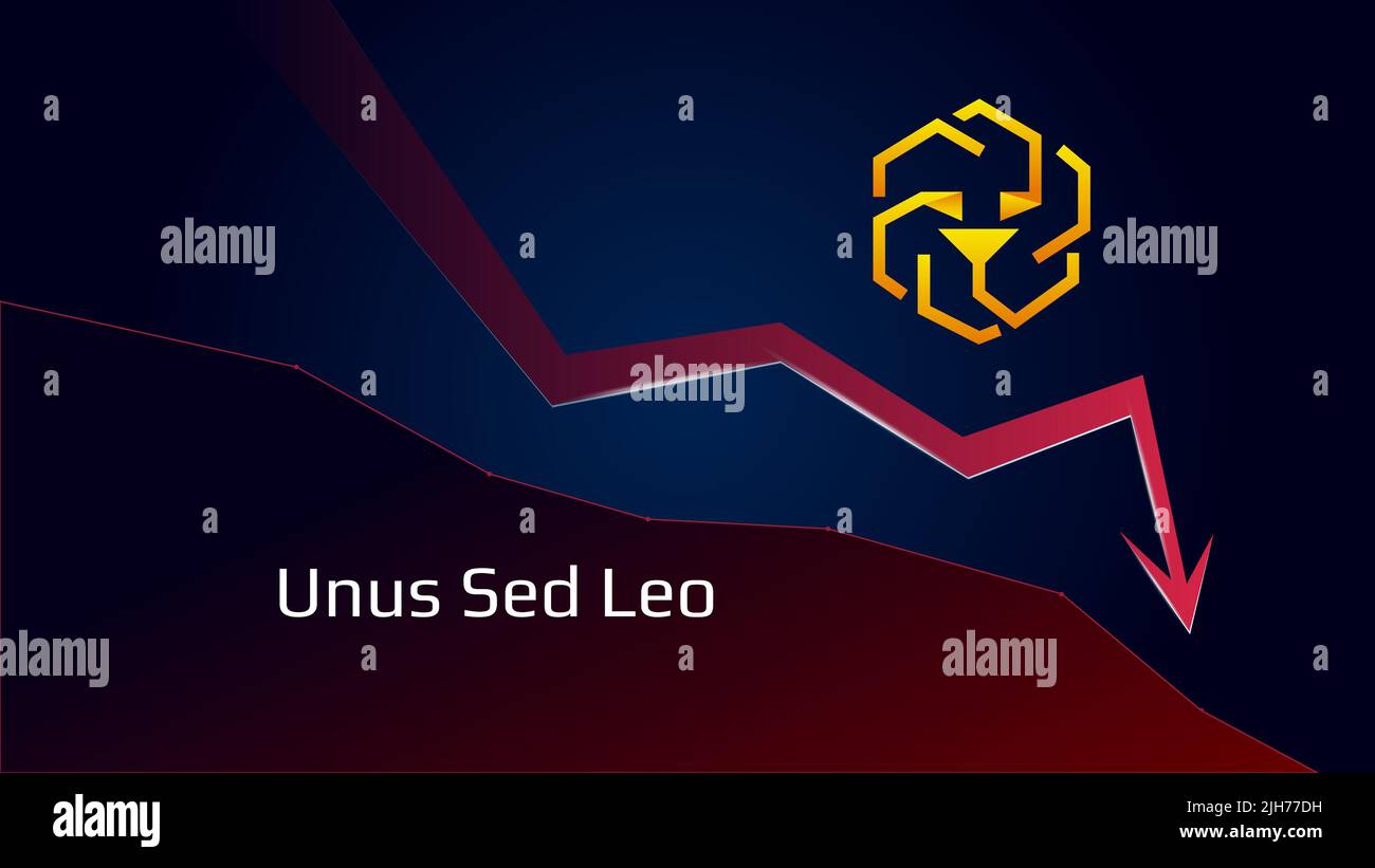 Unus Sed Leo in downtrend and price falls down. Cryptocurrency coin symbol  and red down arrow. Crushed and fell down. Cryptocurrency trading crisis an  Stock Vector Image & Art - Alamy