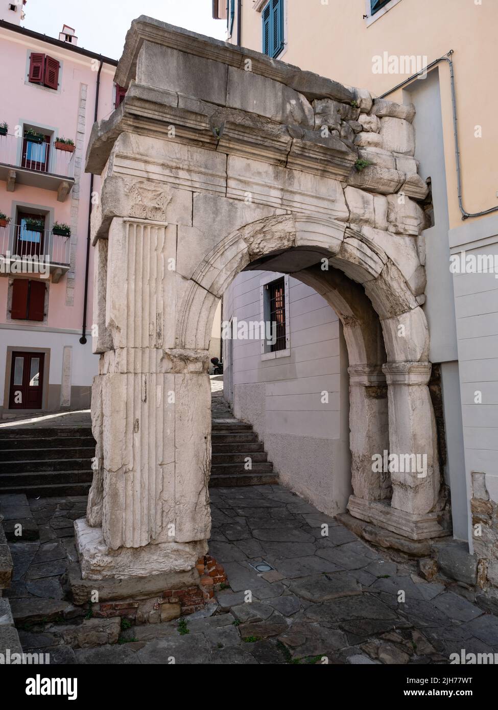 Arco di Riccardo or Richard's Arch, a Roman Triumphal Arch in Trieste, Italy Stock Photo