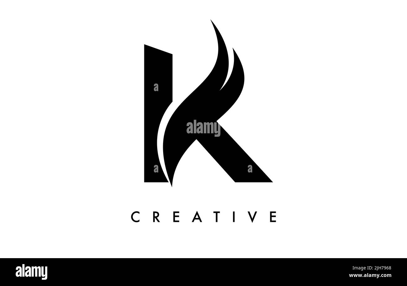 Letter K Logo Icon Design with Swoosh and Creative Cut Curved Shape ...