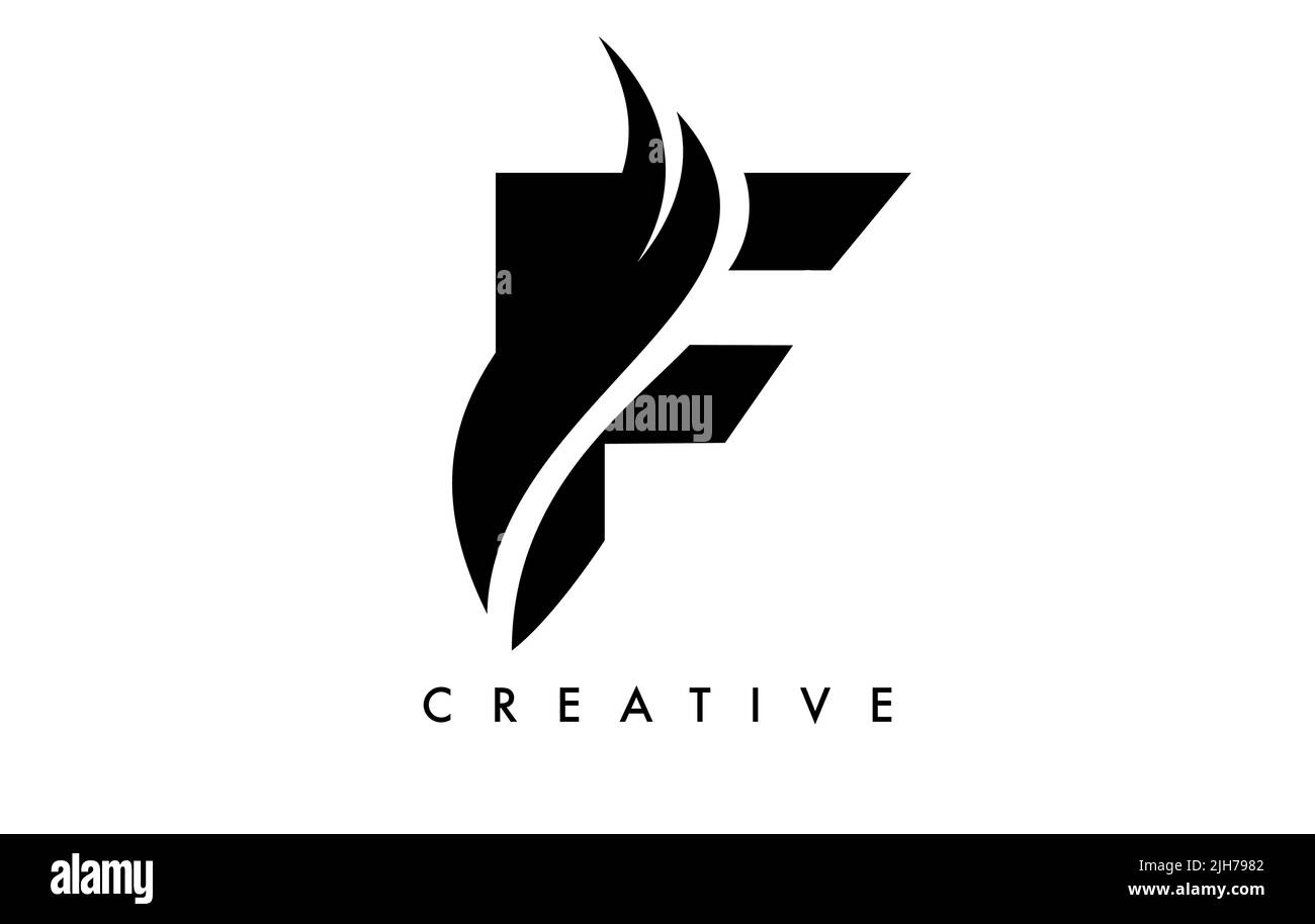 Letter F Logo Icon Design with Swoosh and Creative Cut Curved Shape ...