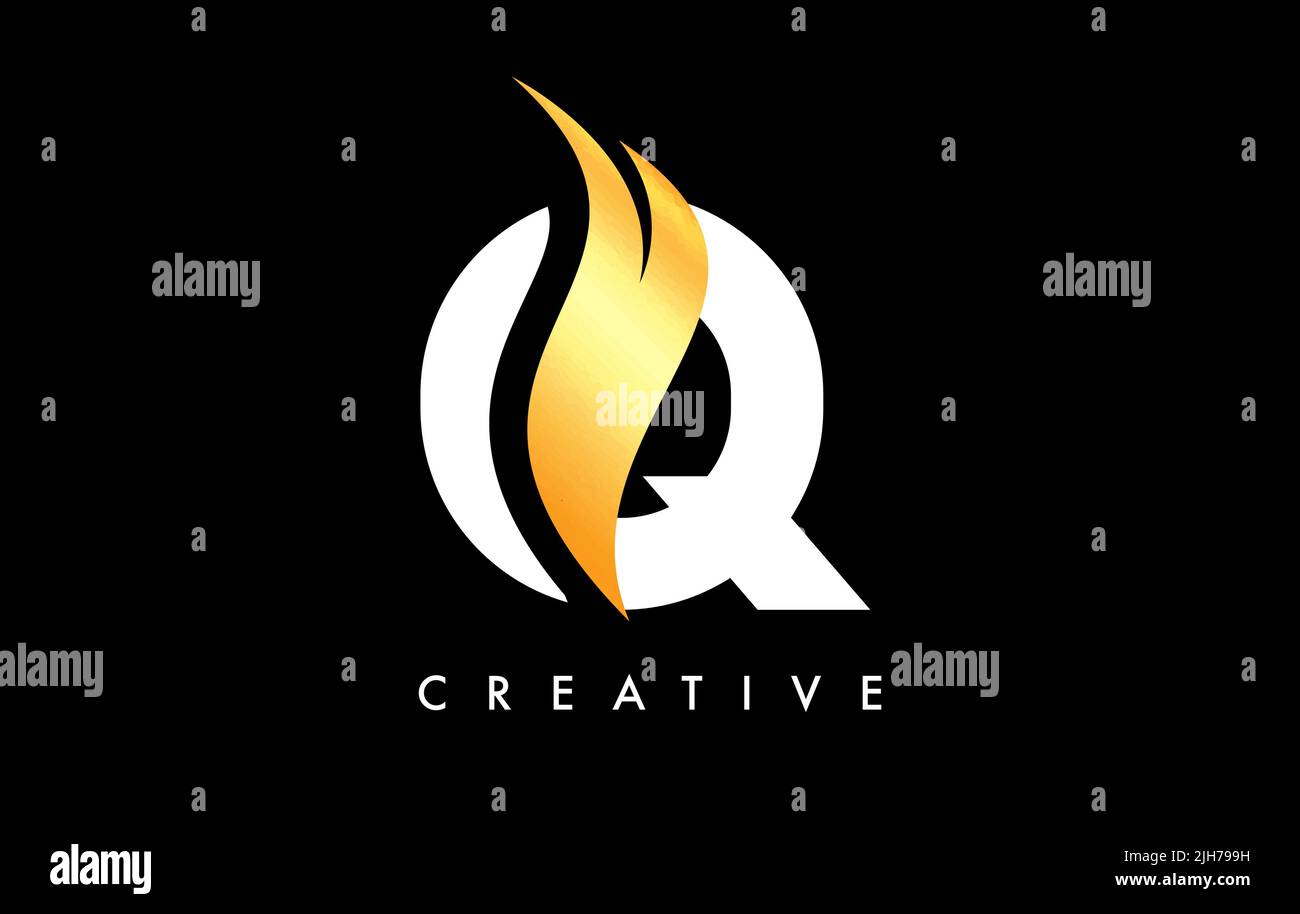Letter Q Logo Icon Design with Golden Swoosh and Creative Cut Curved ...