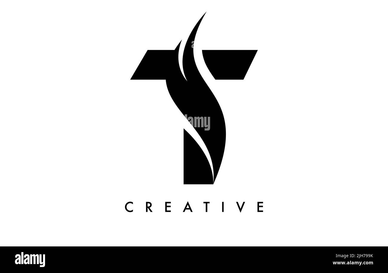 Letter T Logo Icon Design with Swoosh and Creative Cut Curved Shape ...