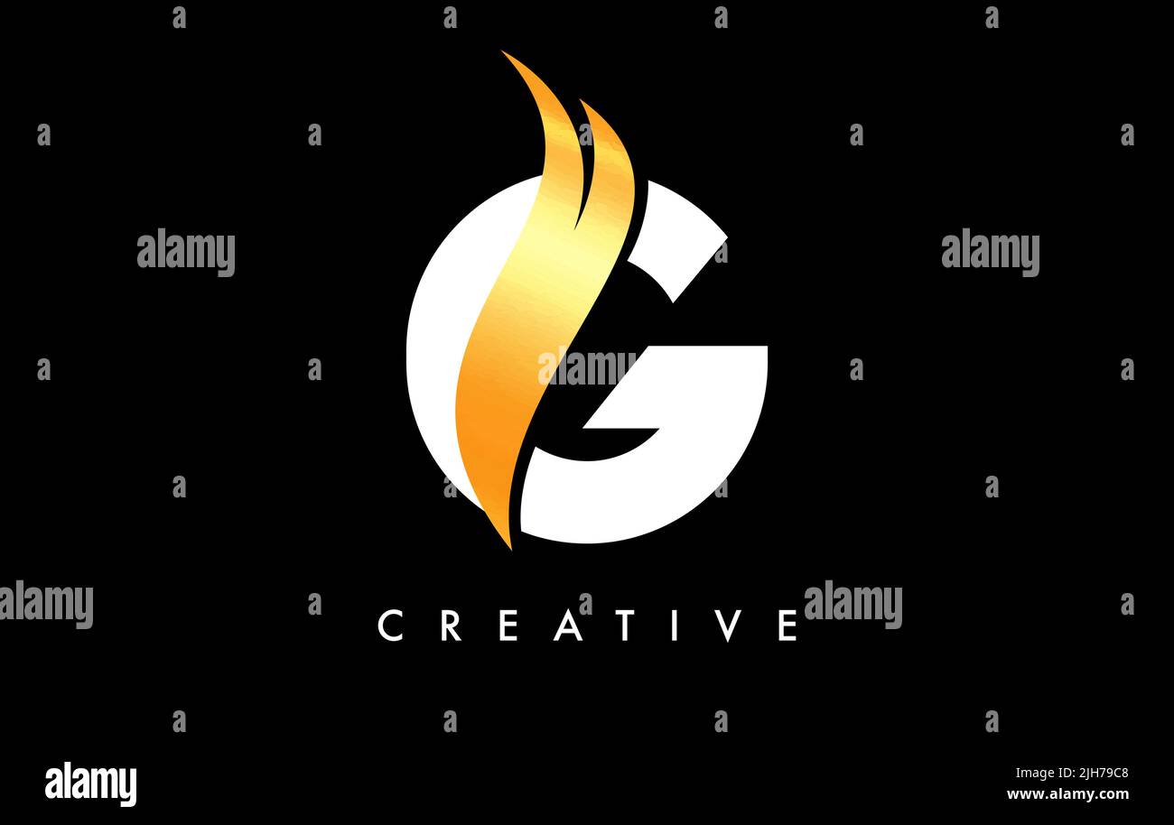 Letter G Logo Icon Design with Golden Swoosh and Creative Cut Curved ...