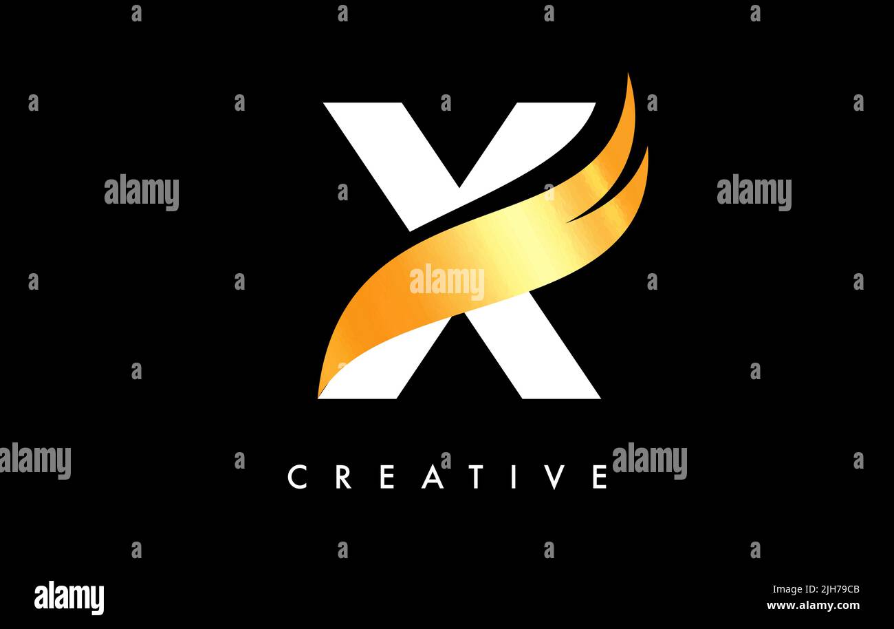 Letter X Logo Icon Design with Golden Swoosh and Creative Cut Curved ...