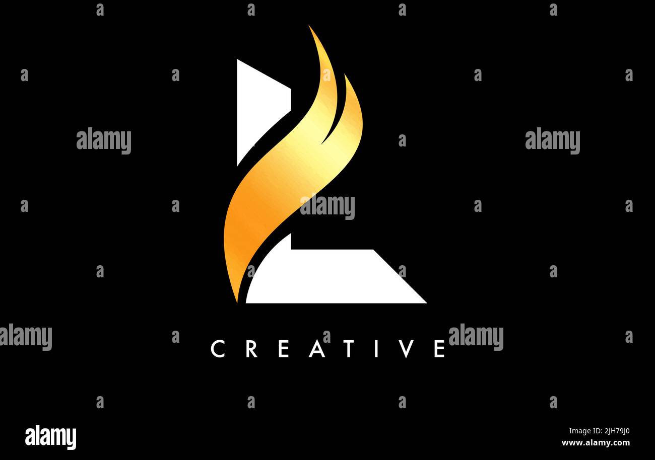 Letter L Logo Icon Design with Golden Swoosh and Creative Cut Curved ...