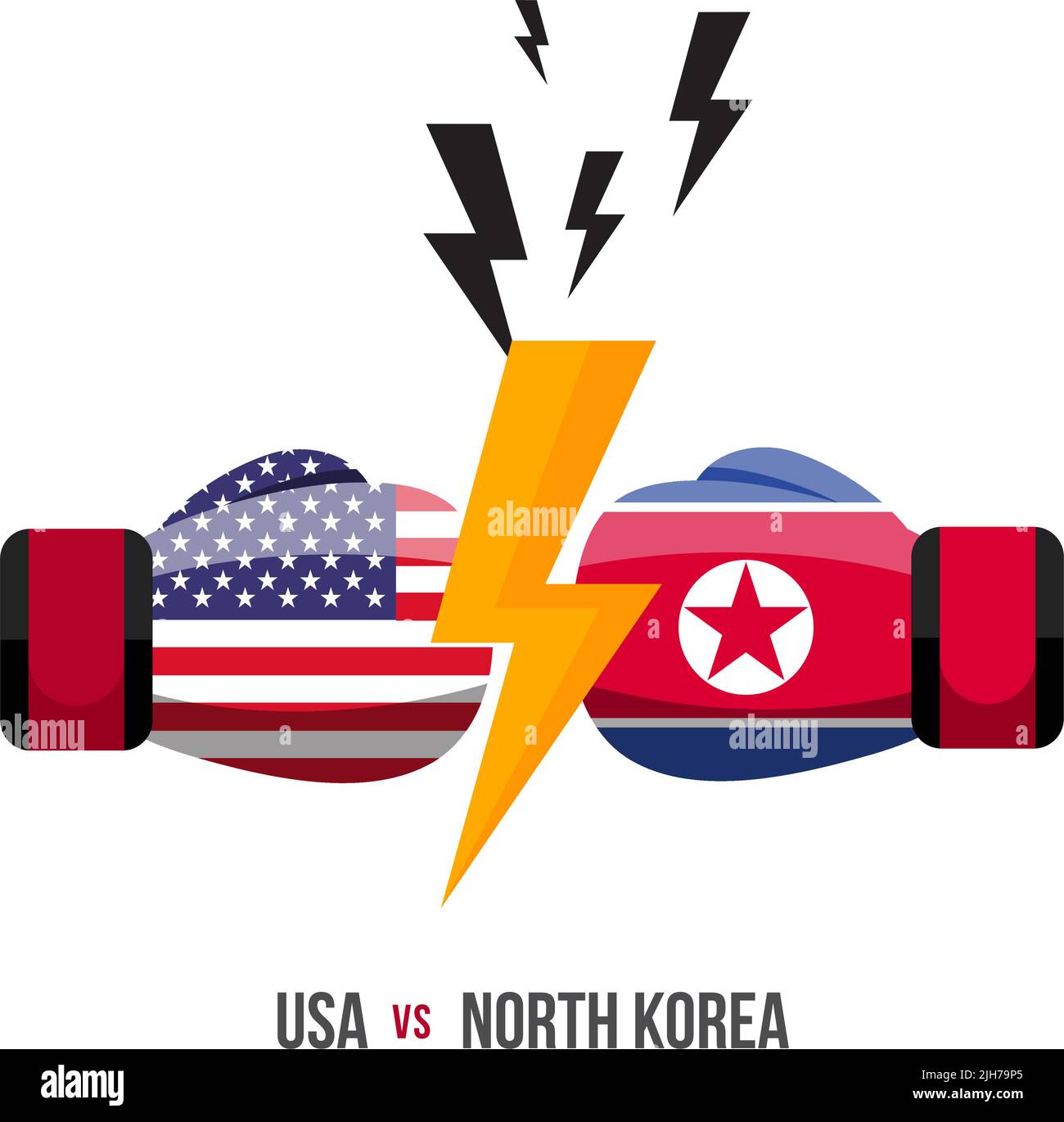 USA vs North Korea. Concept of sports match, trade war, fight or war on border between america and north korea. Vector illustration. Stock Vector