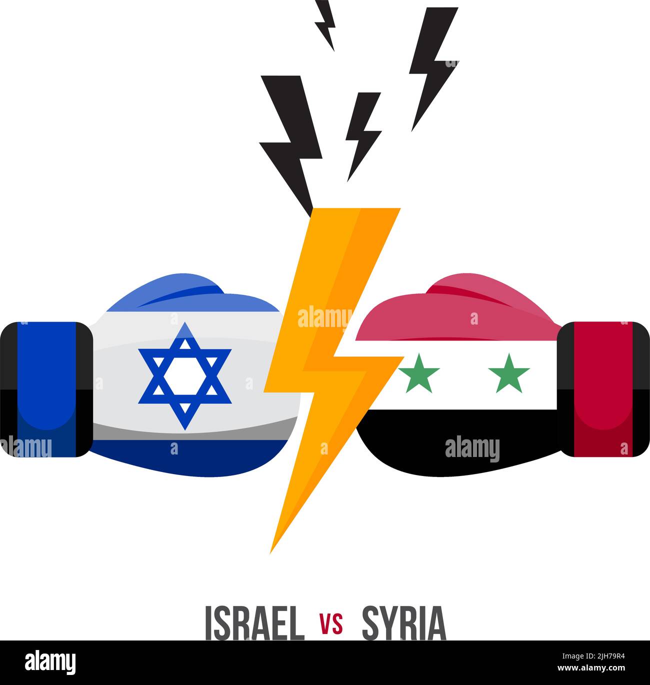 Israel vs Syria. Concept of sports match, trade war, fight or war on border between israel and syria. Vector illustration. Stock Vector