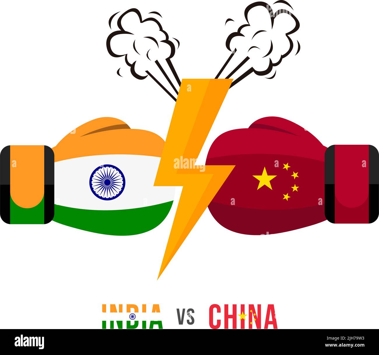 India vs China. Concept of trade war, fight or war on border between India and china. Vector illustration. Stock Vector