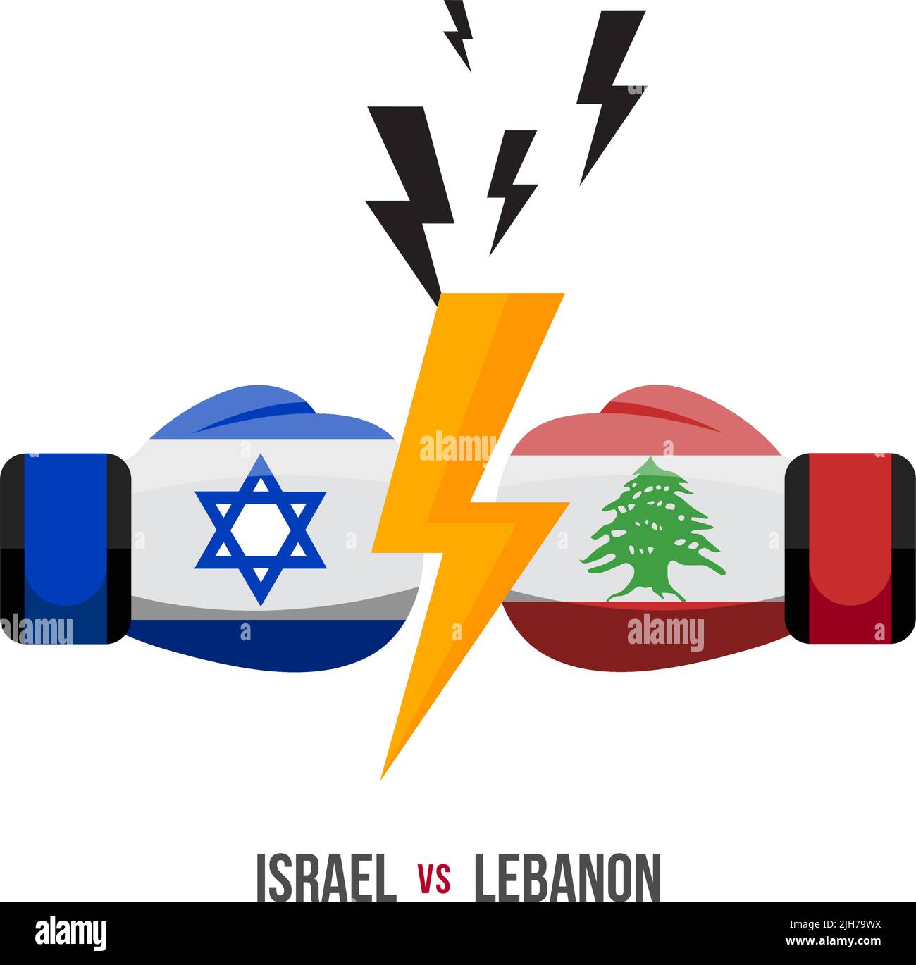 Israel vs Lebanon. Concept of sports match, trade war, fight or war on border between israel and lebanon. Vector illustration. Stock Vector
