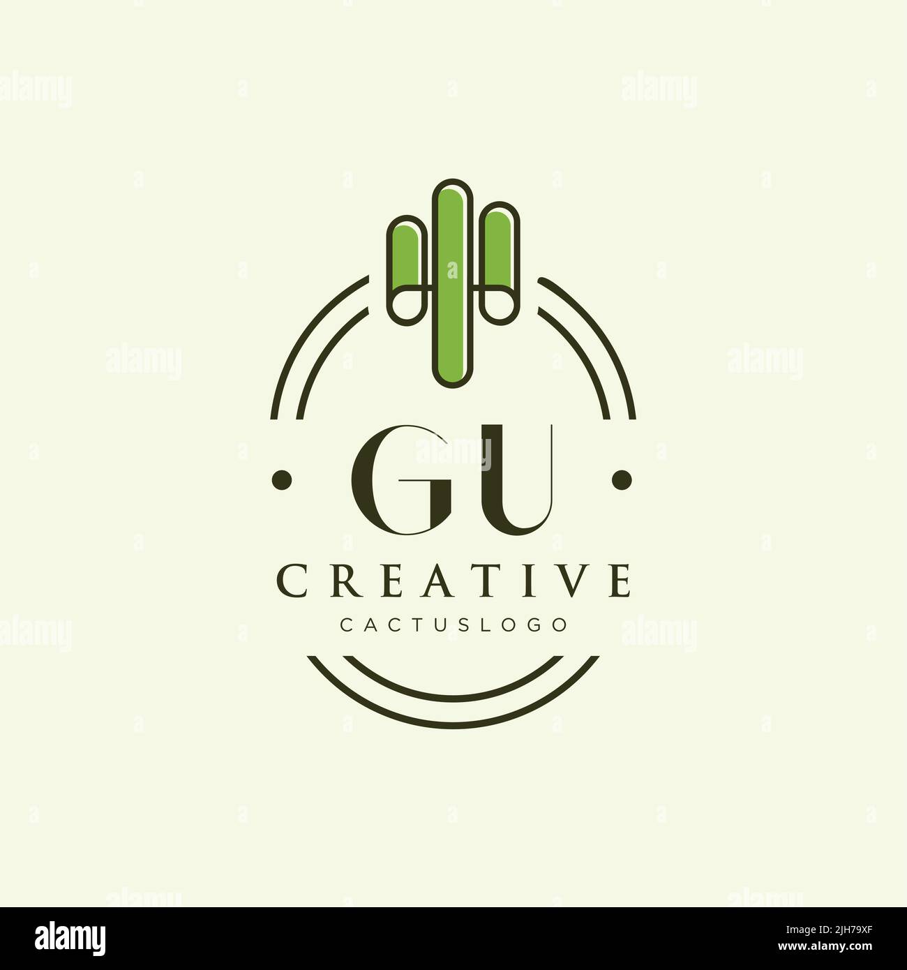 GU Initial letter green cactus logo template vector Stock Vector