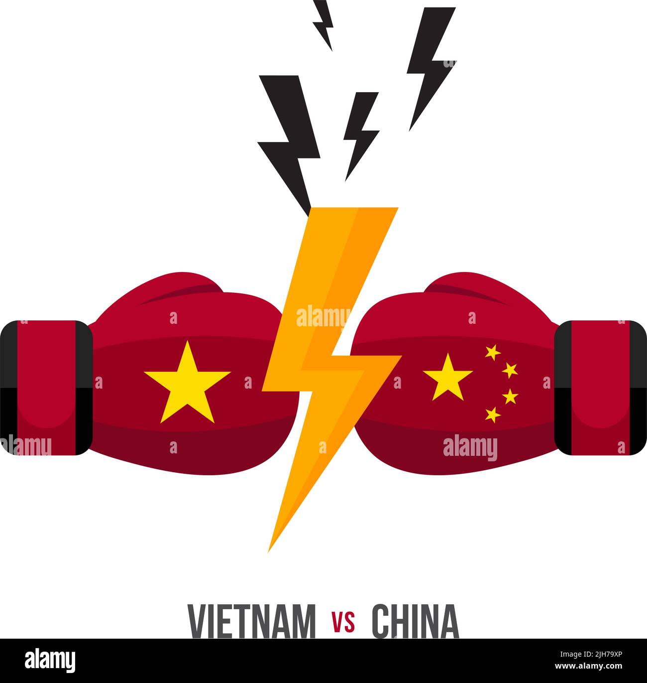 Vietnam vs China. Concept of sports match, trade war, fight or war on border between vietnam and china. Vector illustration. Stock Vector