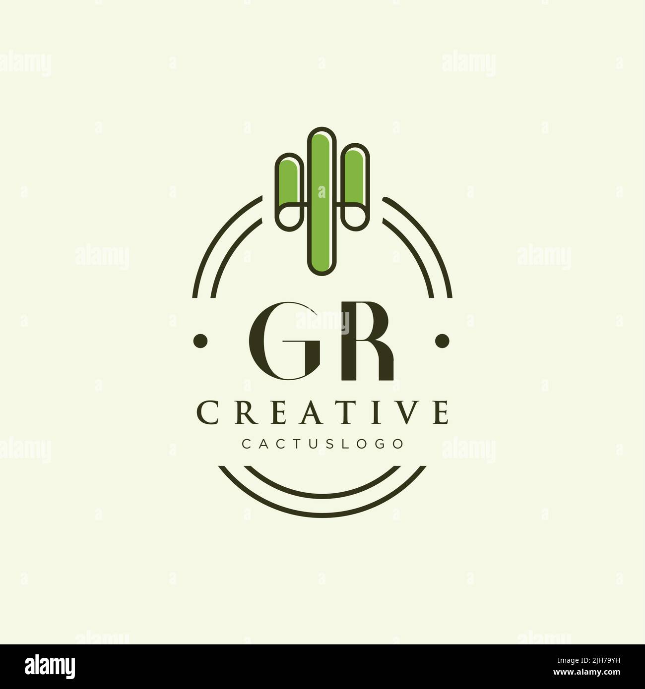 GR Initial letter green cactus logo template vector Stock Vector