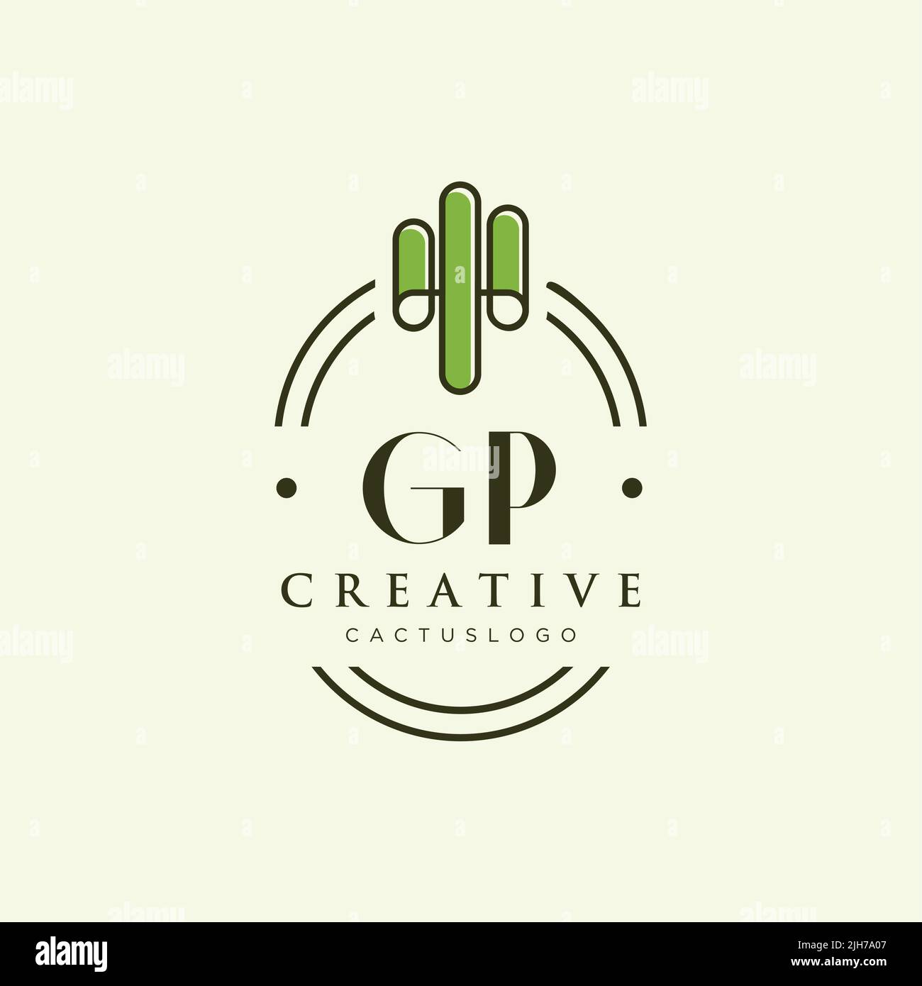 GP Initial letter green cactus logo template vector Stock Vector
