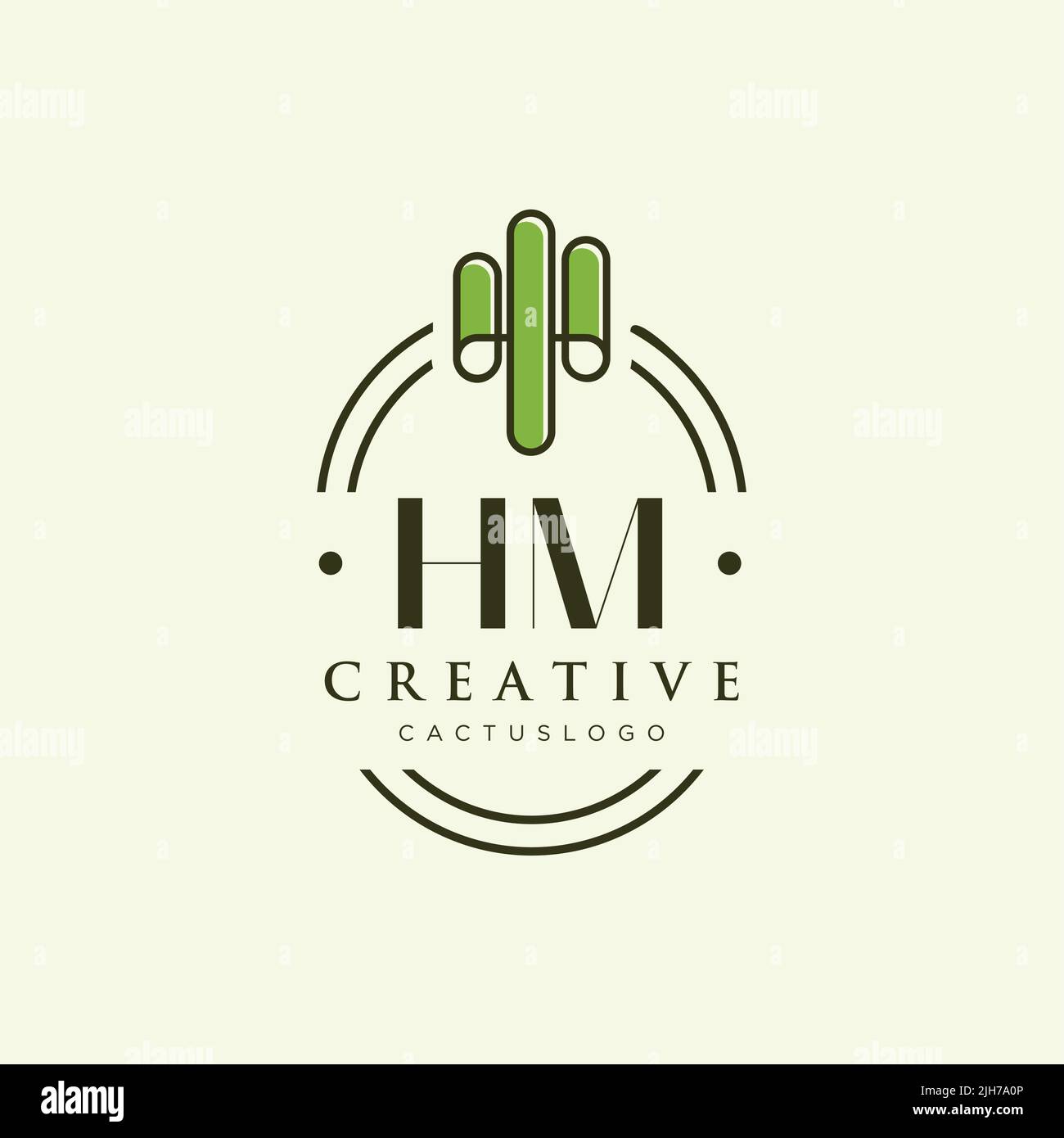 HM Initial letter green cactus logo template vector Stock Vector