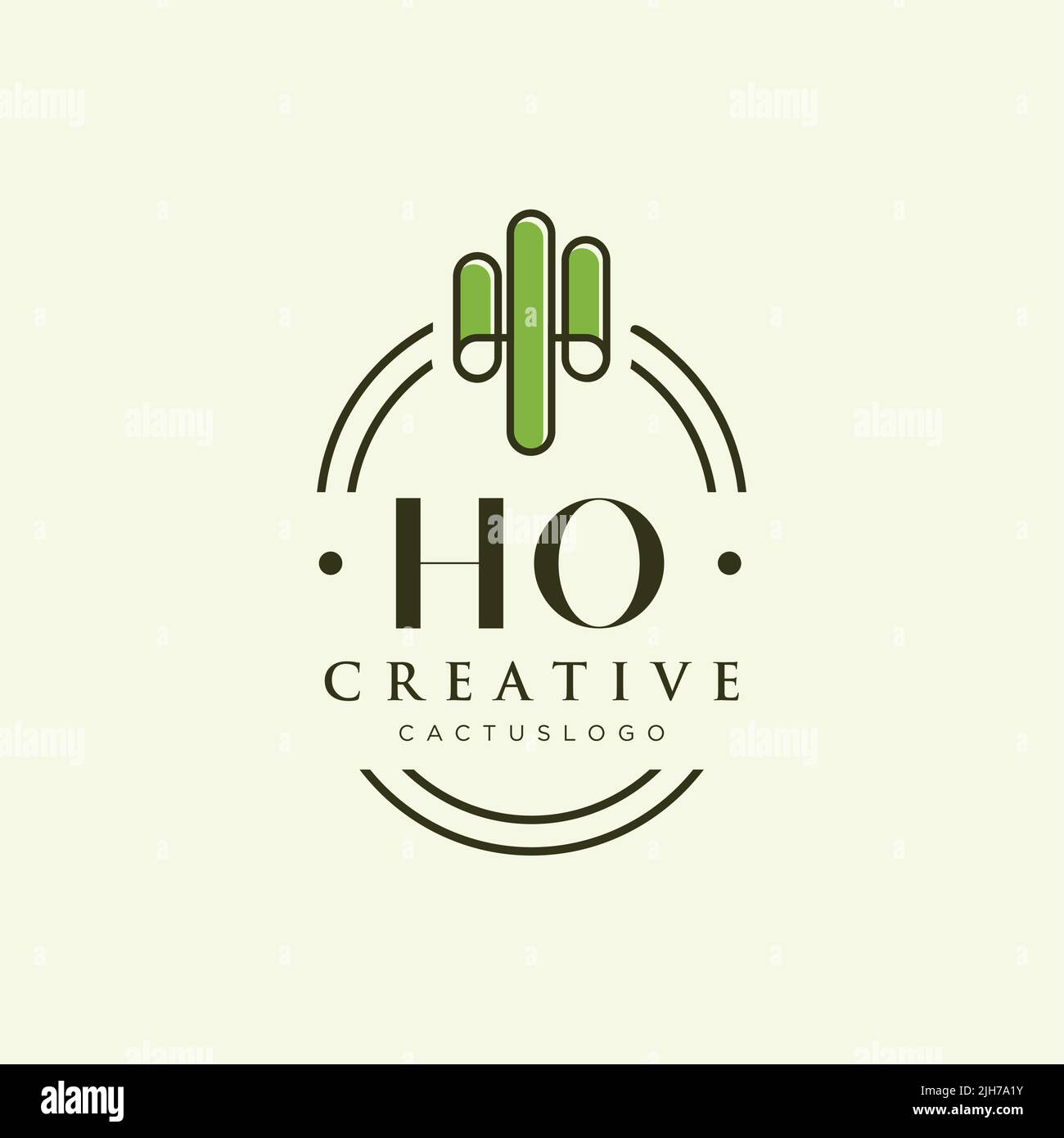 HO Initial letter green cactus logo template vector Stock Vector
