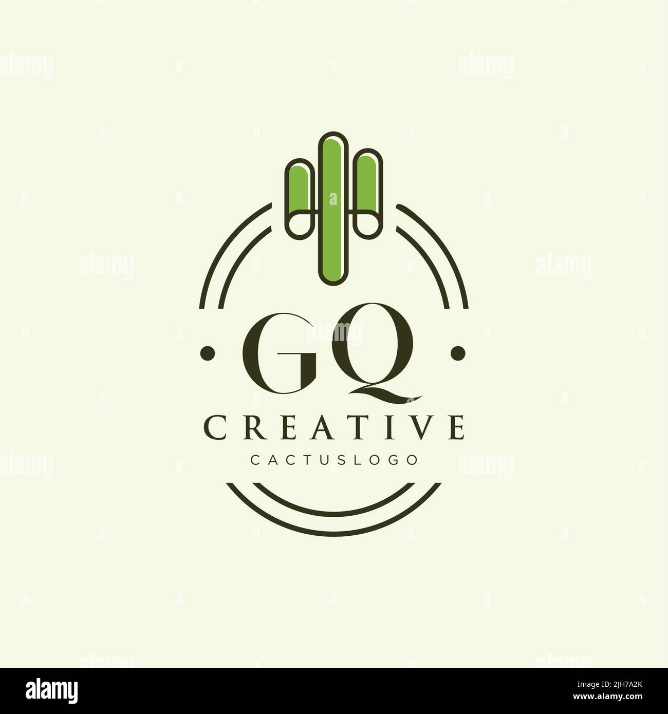 GQ Initial letter green cactus logo template vector Stock Vector