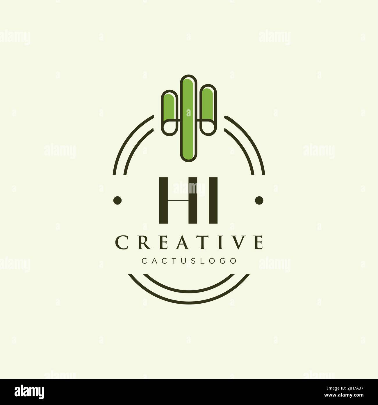 HI Initial letter green cactus logo template vector Stock Vector