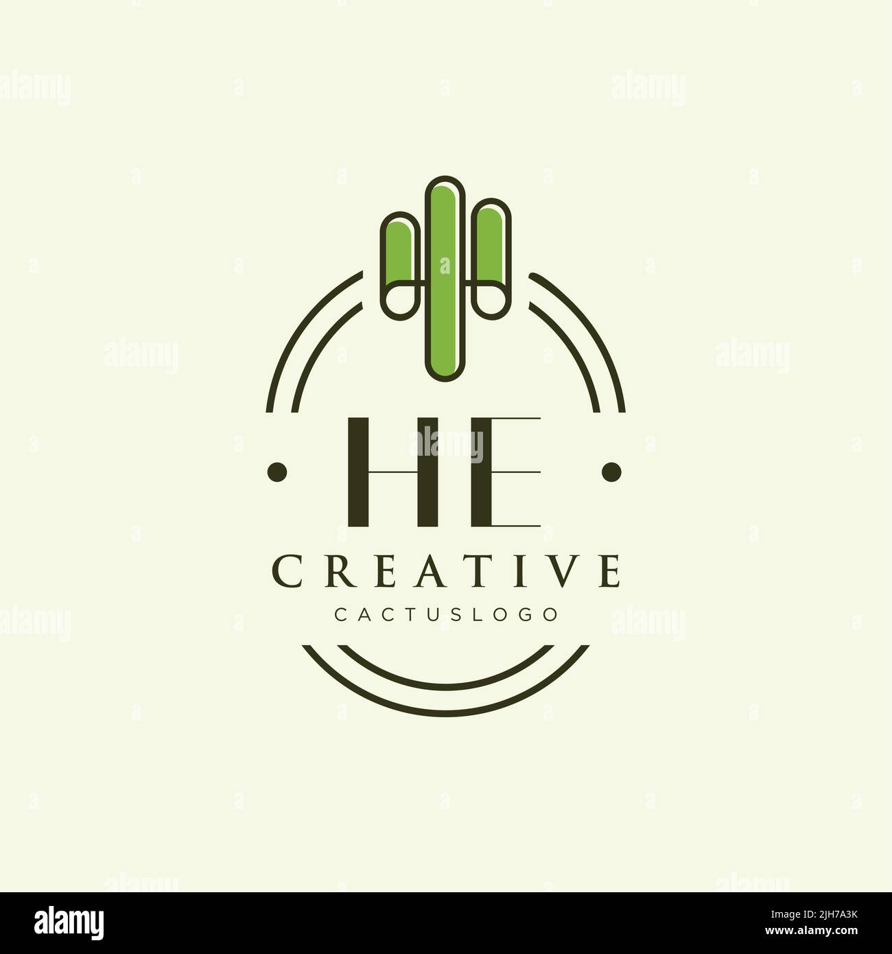 HE Initial letter green cactus logo template vector Stock Vector