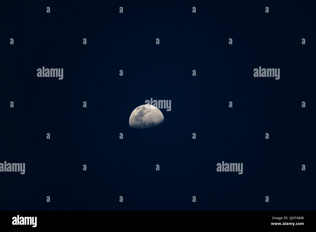 Moon lunar phase on 12th march 2022 from Kolkata, India, half-moon lunar phase Stock Photo