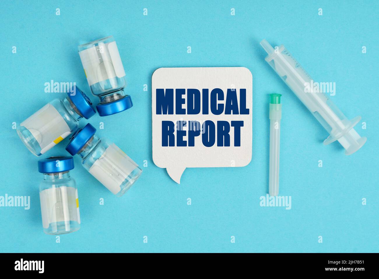 Medicine and health concept. On the table is a syringe, an injection ...