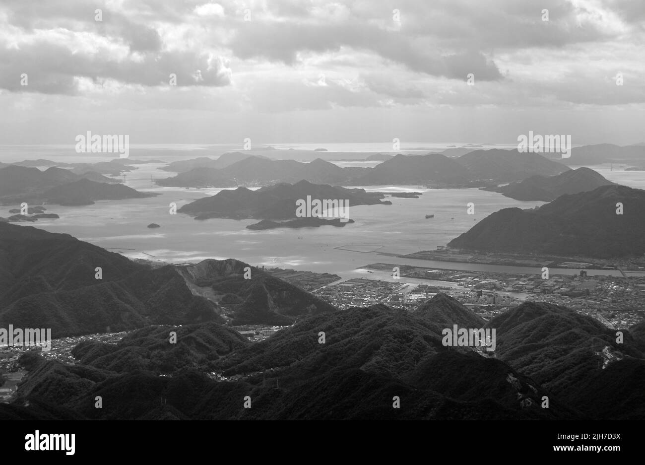 The scenic coastline of the Seto Inland Sea, east of Hiroshima JP Stock Photo