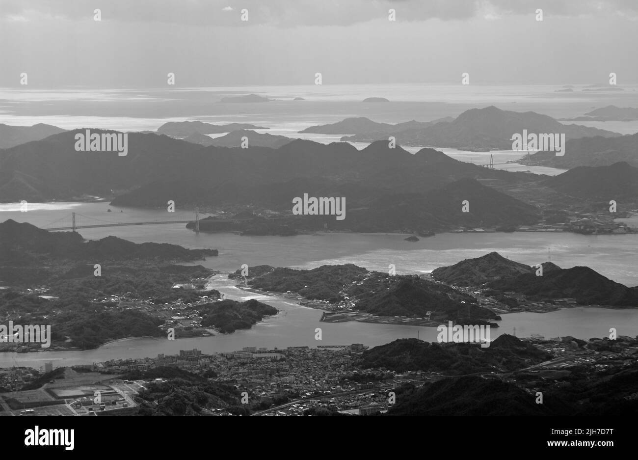 The scenic coastline of the Seto Inland Sea, east of Hiroshima JP Stock Photo