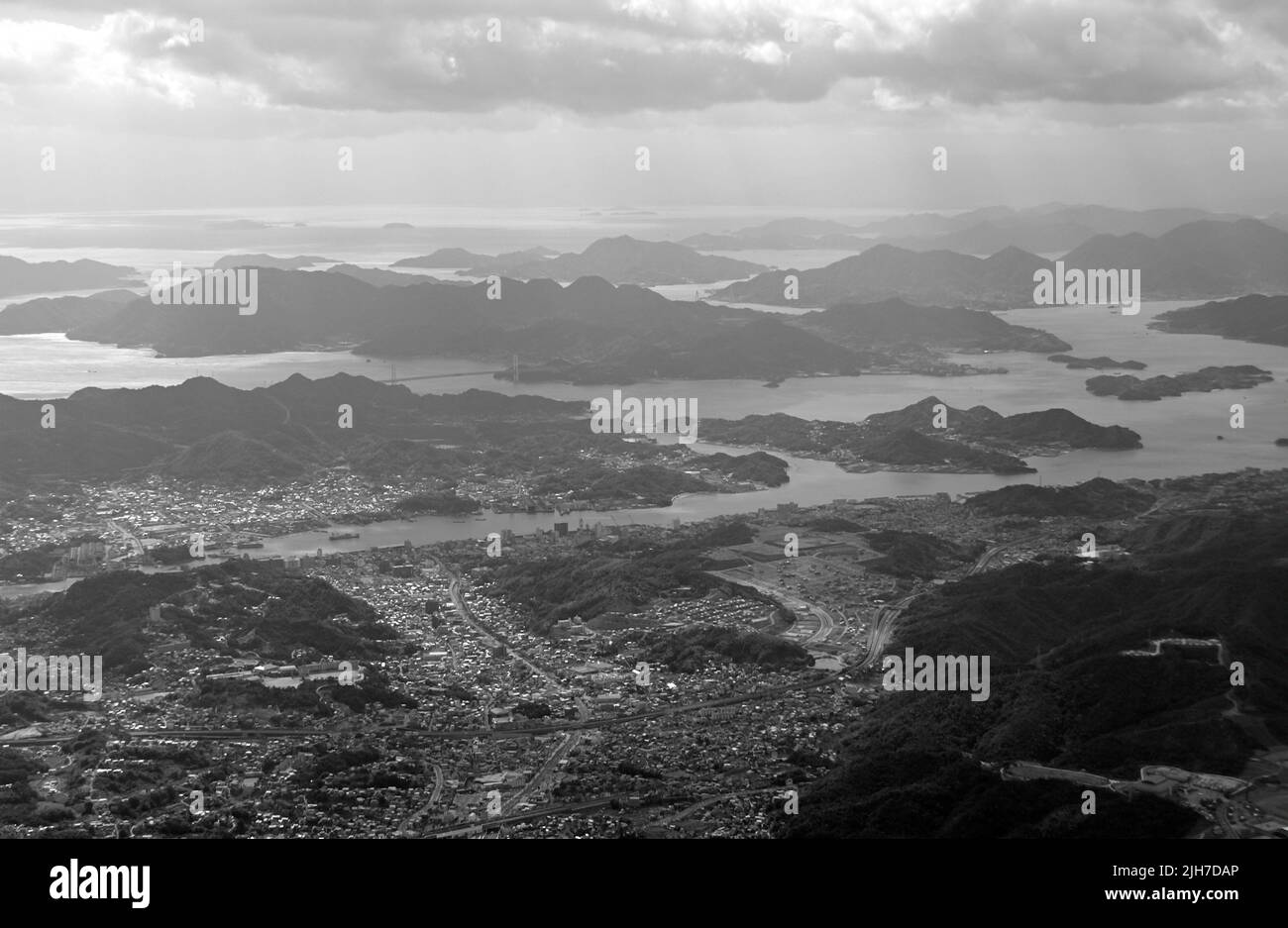 The scenic coastline of the Seto Inland Sea, east of Hiroshima JP Stock Photo