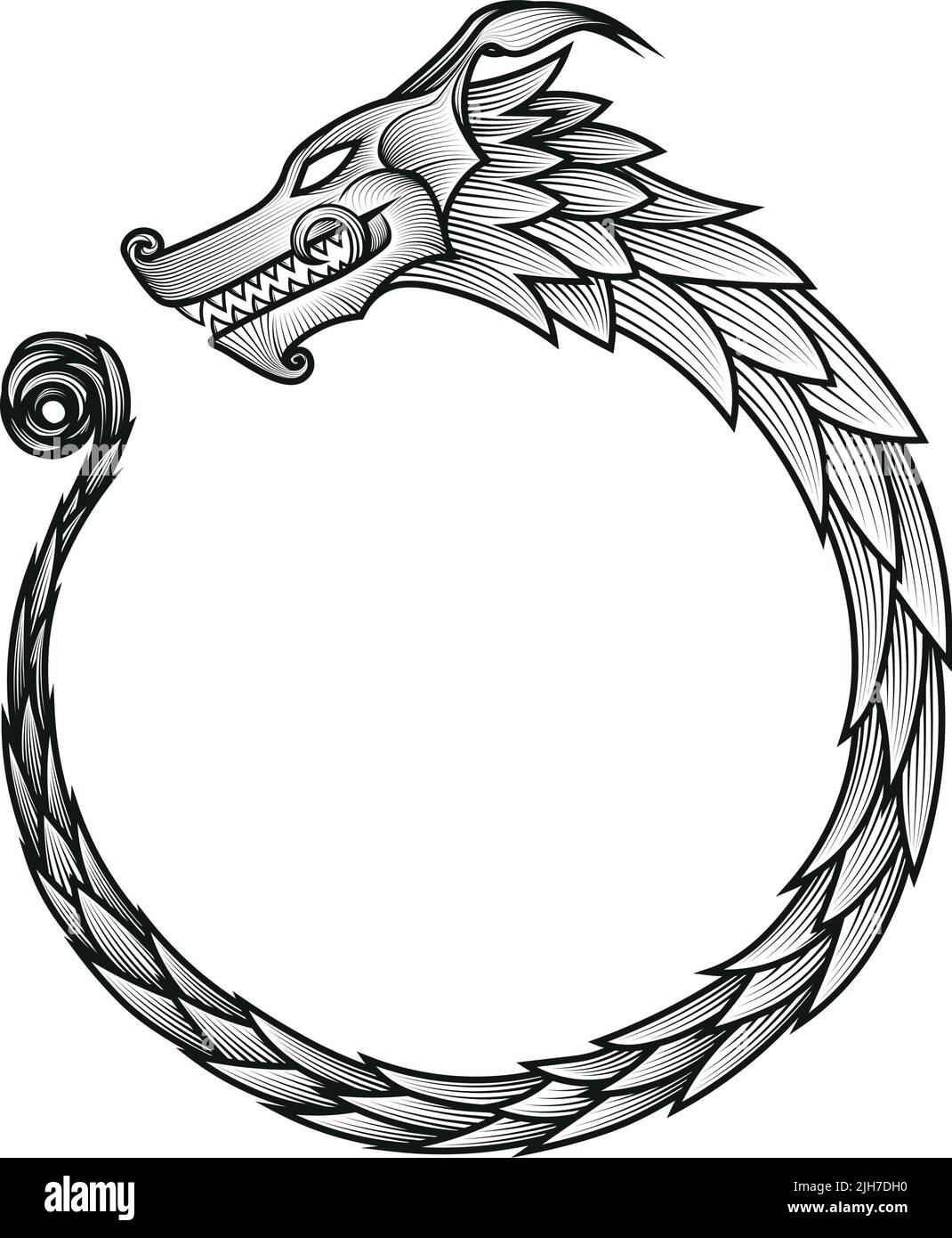 Ouroboros Infinity Symbol - Dragon viking medieval woodcut style Stock Vector