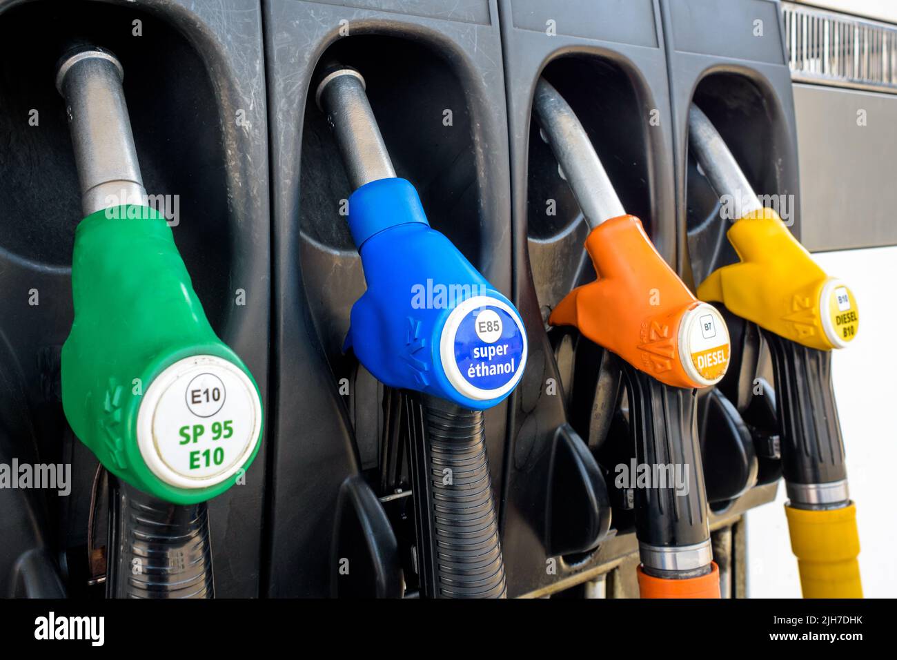 Close-up view of a four nozzle fuel pump at a gas station in France  dispensing B10 and B7 Diesel and E85 "super ethanol" and E10 petrol Stock  Photo - Alamy