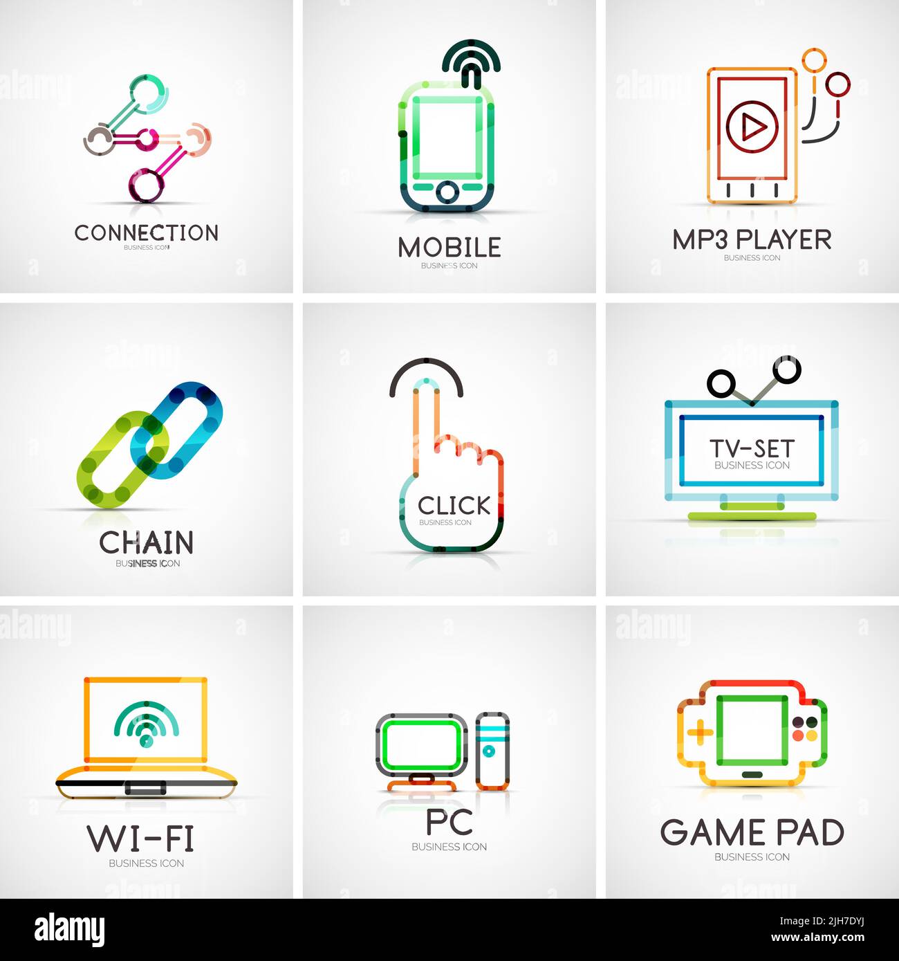 Set of various company logos, business icons. Connection chain mobile ...