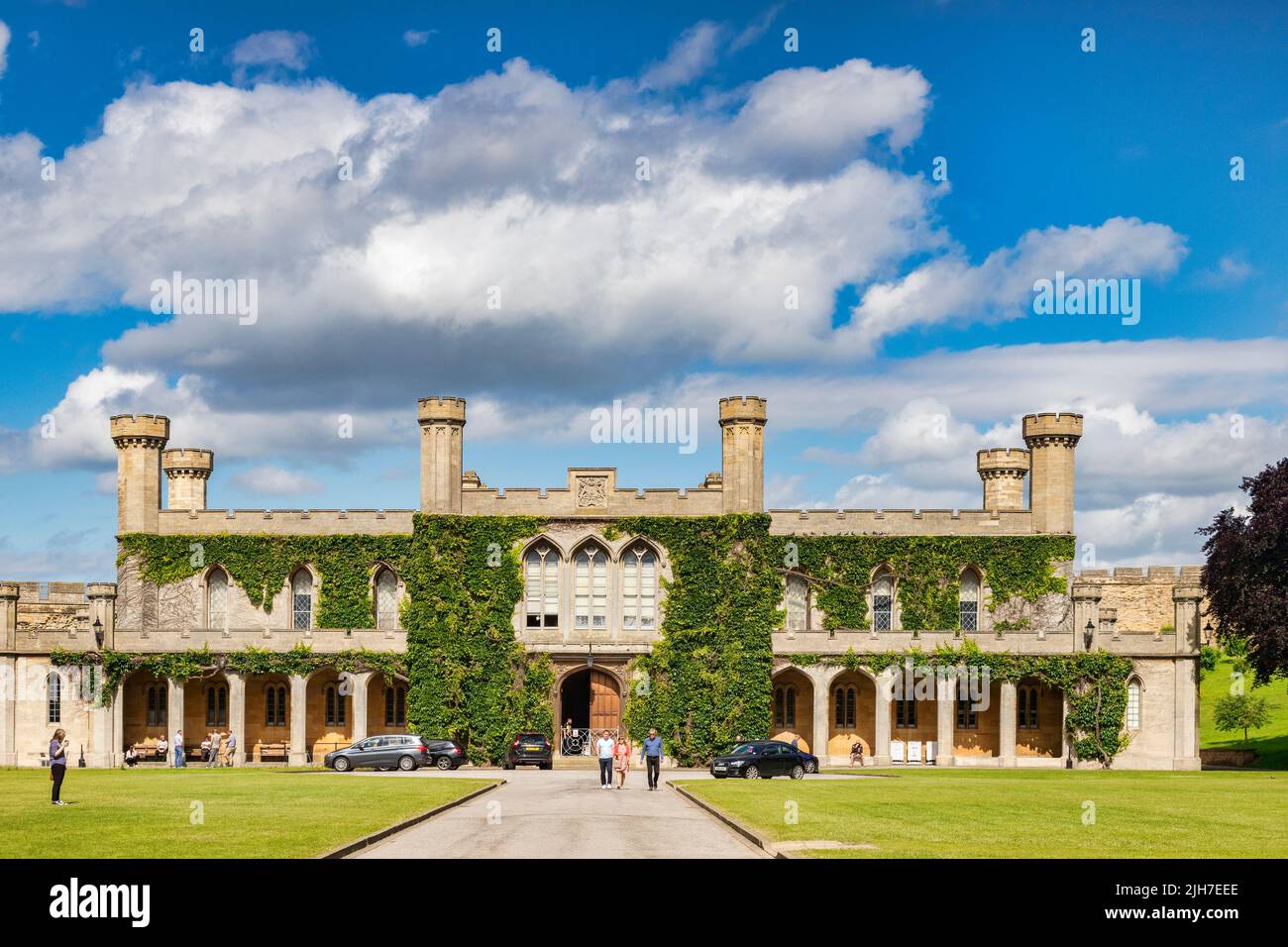 2 July 2019: Lincoln, UK - The Crown Court, in the grounds of Lincoln Castle, with people outside and tourists sightseeing. Stock Photo