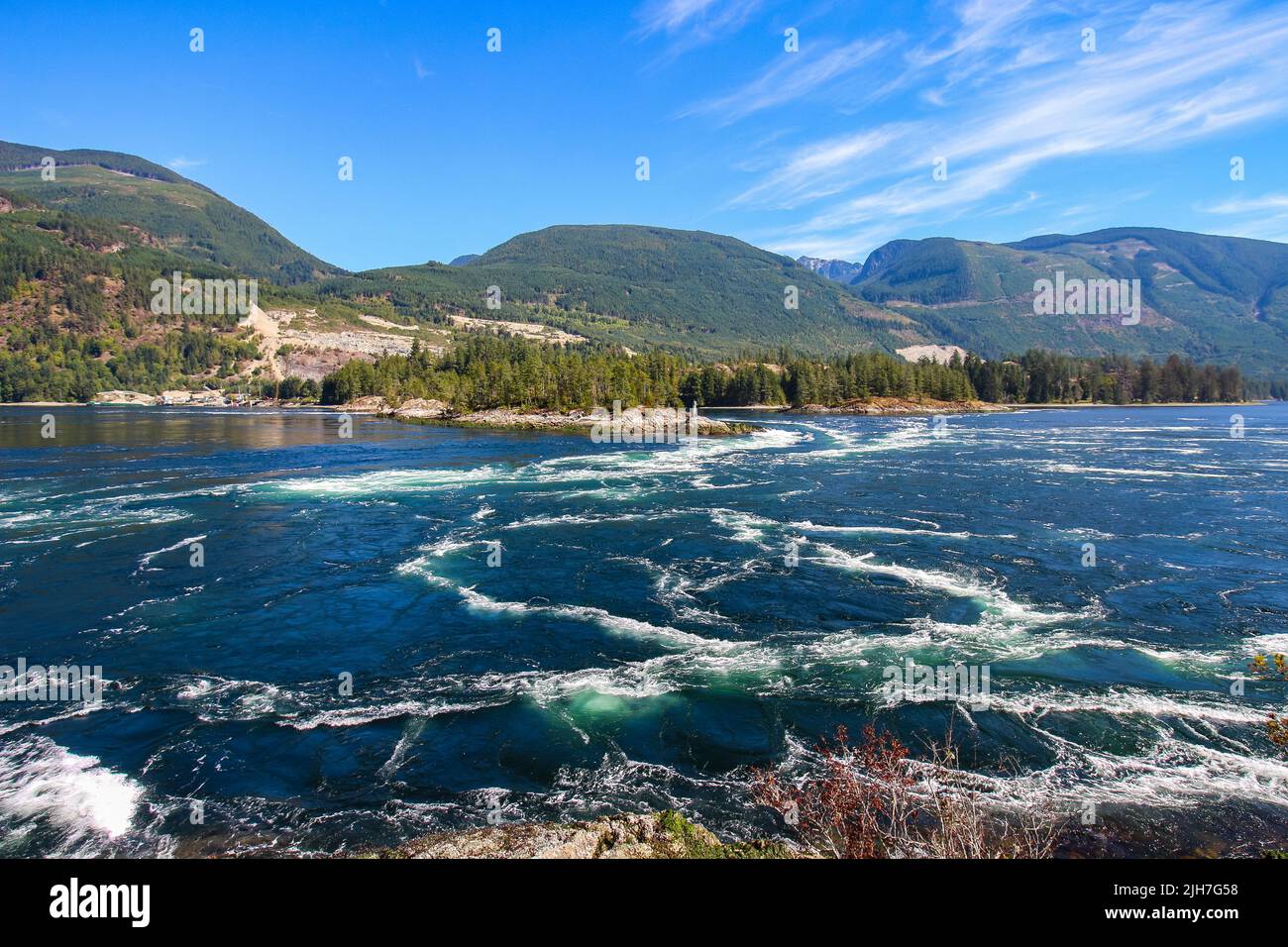 Skookumchuck Narrows Provincial Park. The view on the whirpools. Stock Photo
