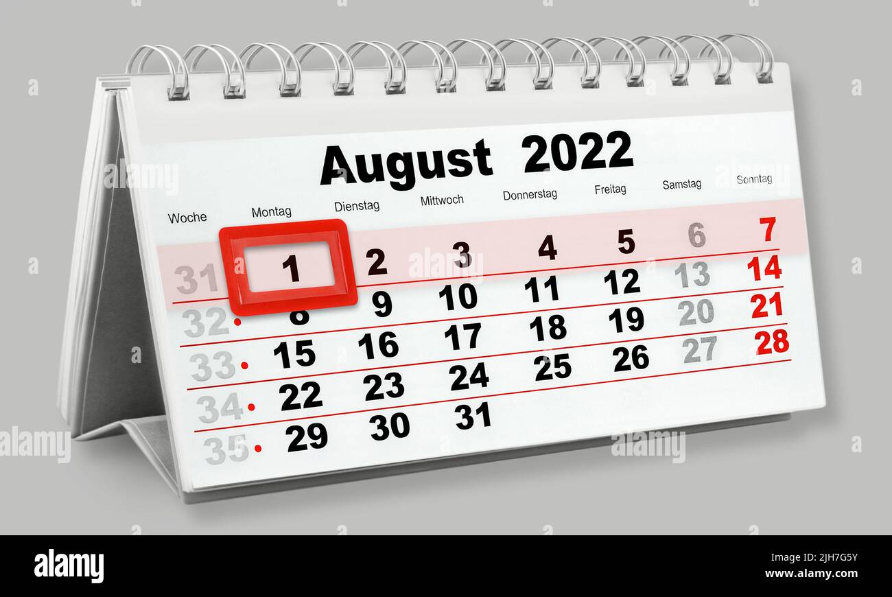 Deutscher Kalender Datum 1. August 2022 Montag Stock Photo