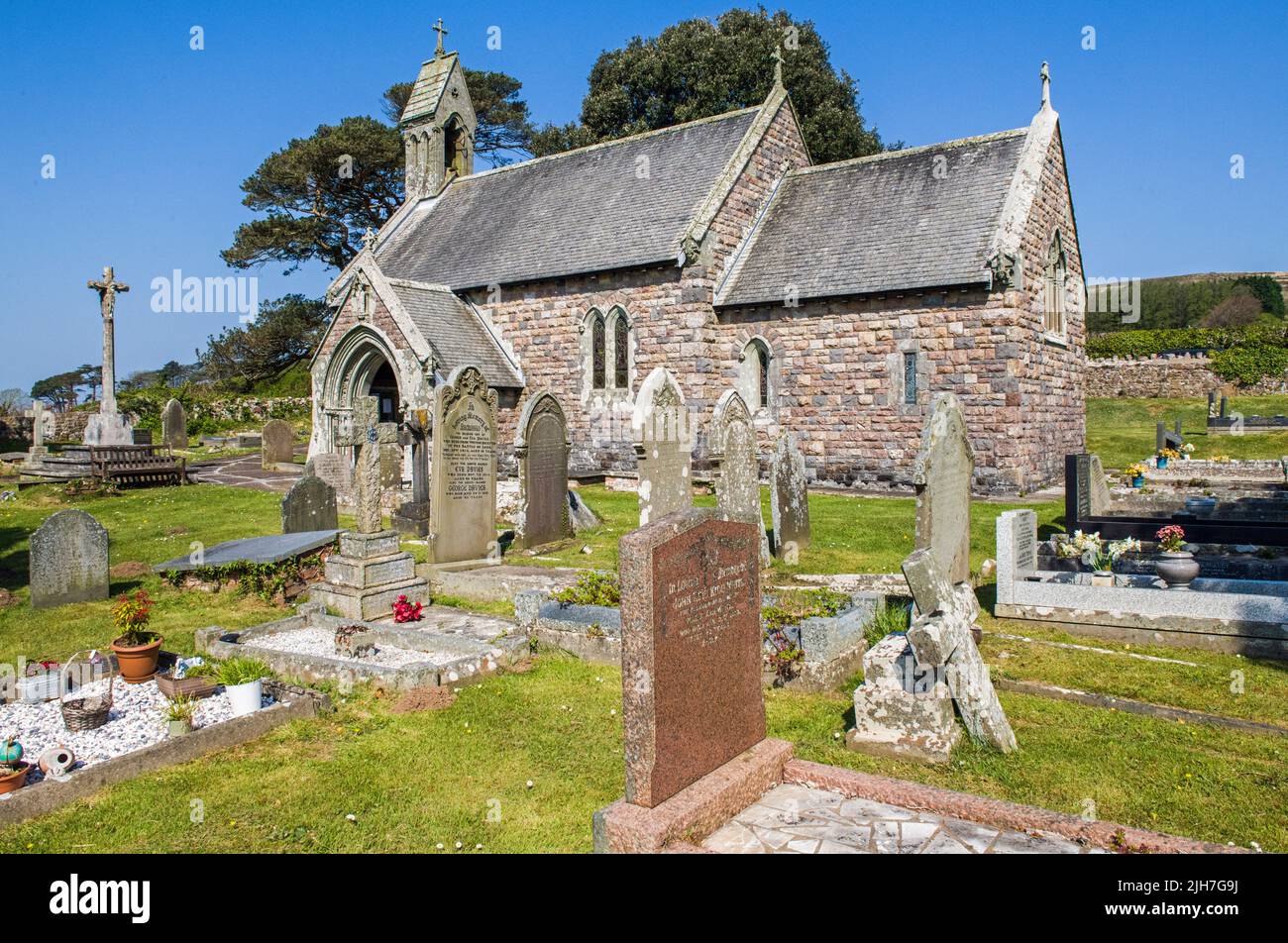 St Nicholas Church at Nicholaston on the road from Swansea to towards Rhossili Bay Gower AONB Stock Photo