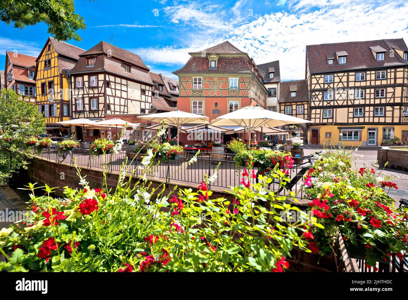 Town of Colmar colorful architecture and canal view, Alsace region of France Stock Photo
