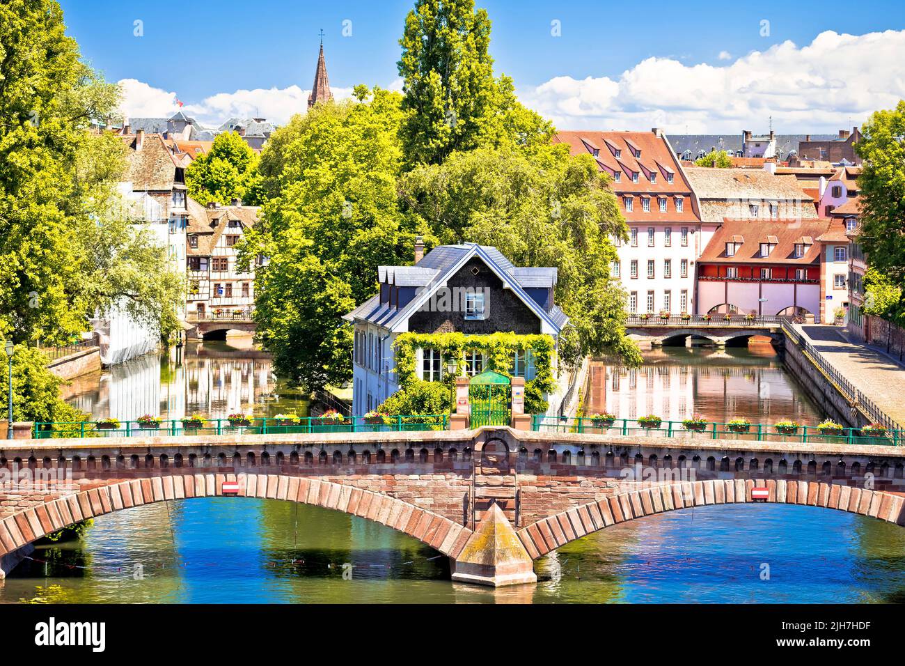 Strasbourg Barrage Vauban scenic river and architecture view, Alsace region of France Stock Photo