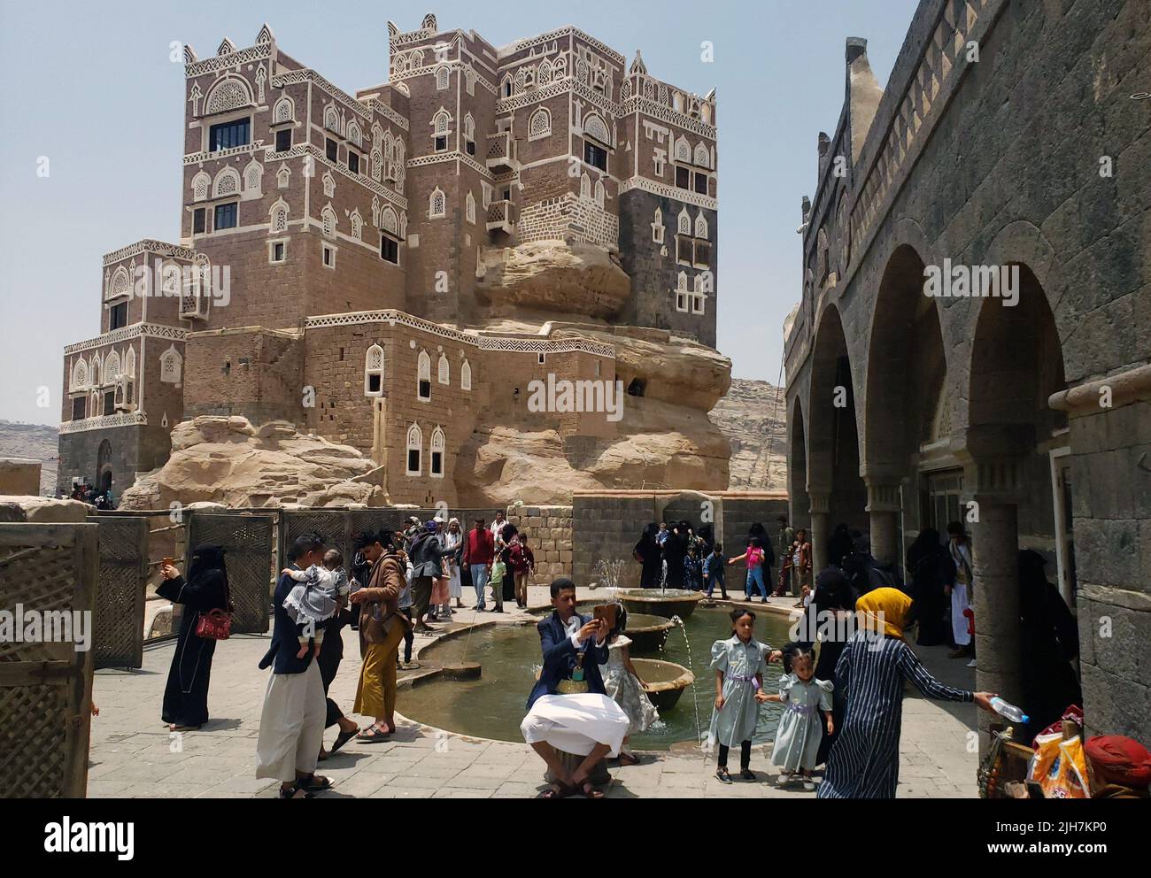 Sanaa, Yemen. 15th July, 2022. People visit historical sites at the Dar