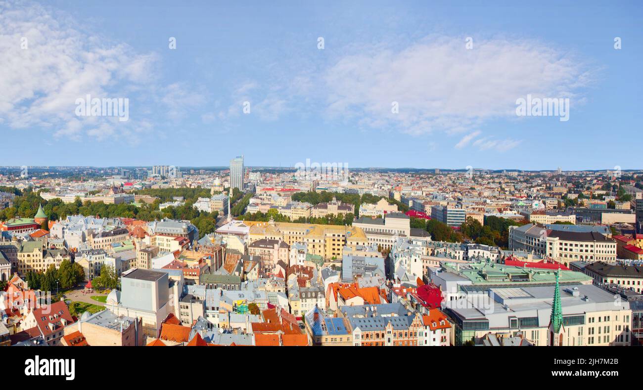 Panoramic view of the city from the tower Church of St. Peter. Riga, Latvia Stock Photo