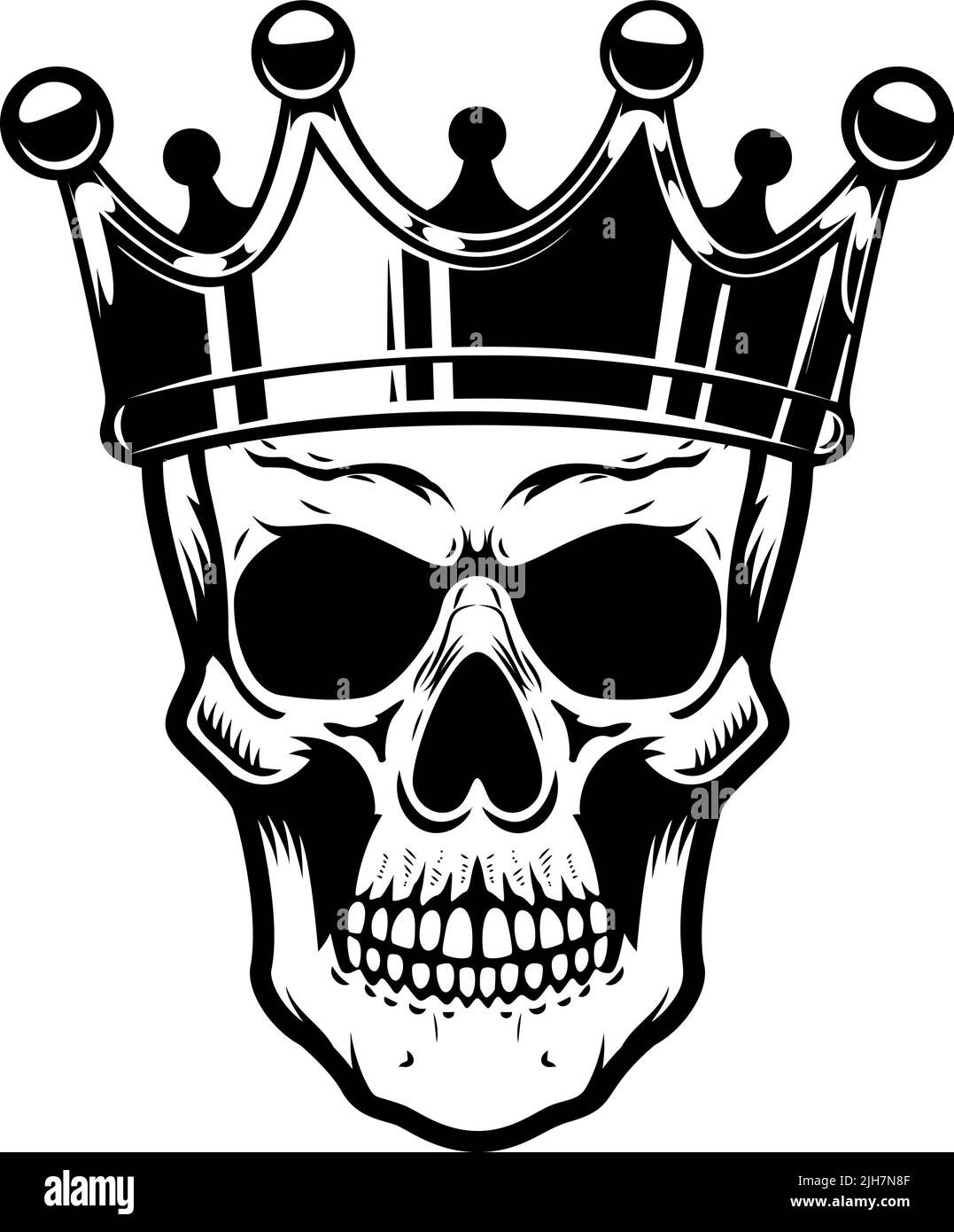 Skull with king crown. Design element for logo, label, sign, emblem. Vector illustration Stock Vector