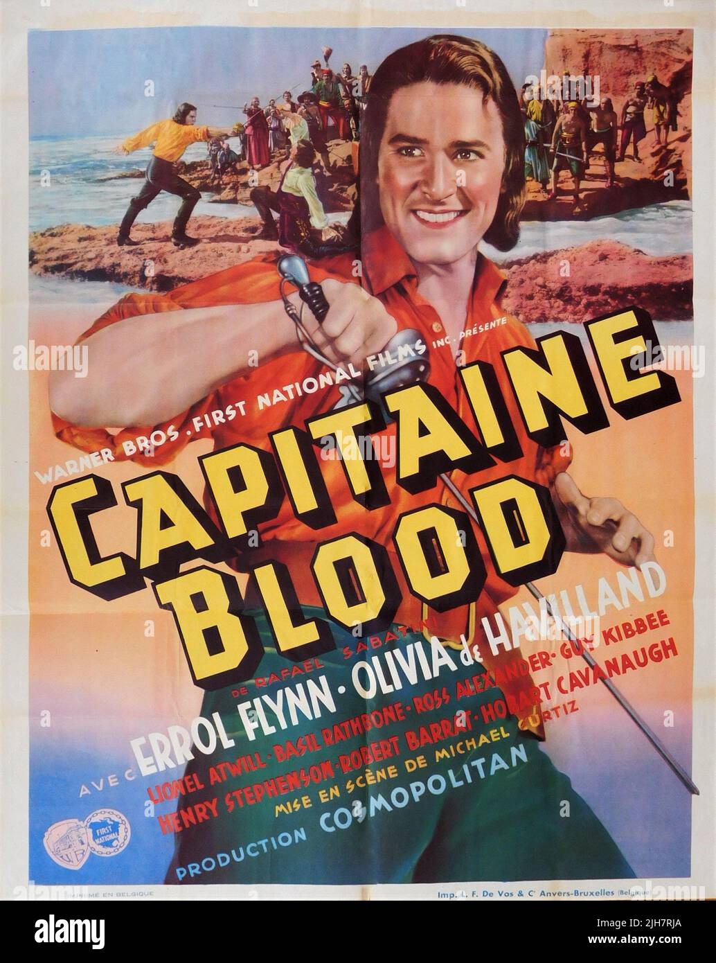 ERROL FLYNN OLIVIA de HAVILLAND and BASIL RATHBONE in CAPTAIN BLOOD ...