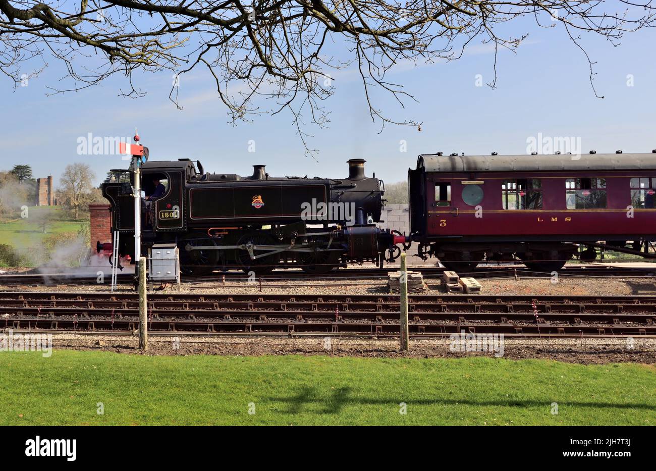 GWR class 1500 tank engine No 1501 in the siding at Arley station on the Severn Valley Railway after hauling a shuttle train from Kidderminster Stock Photo