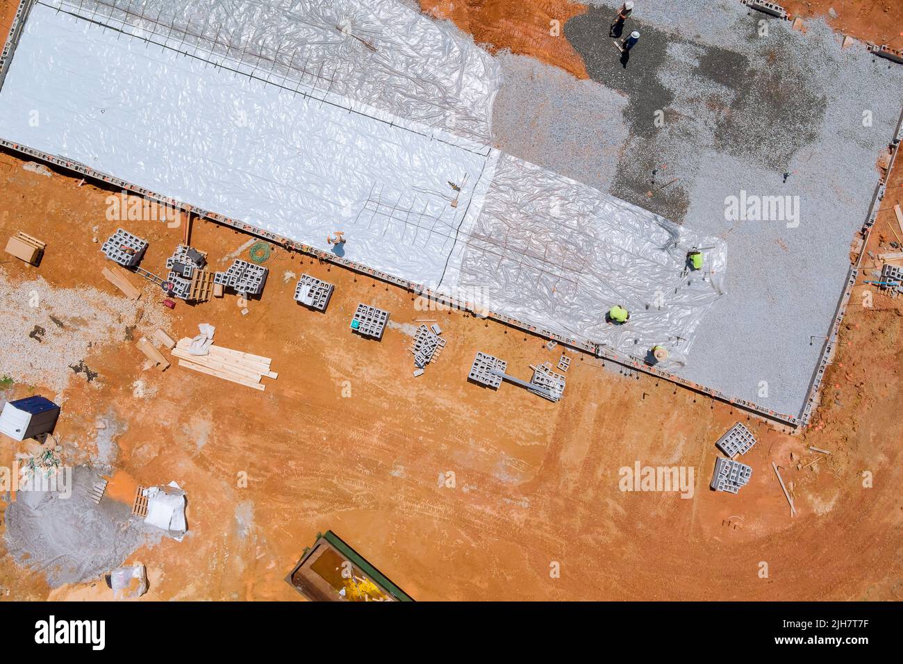 Before the concrete foundation construction of a building is poured