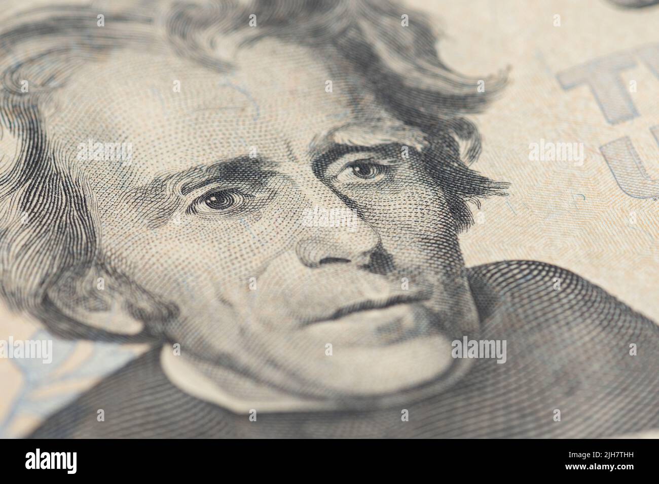 Andrew Jackson portrait macro usa twenty dollar banknote or bill. Stock Photo