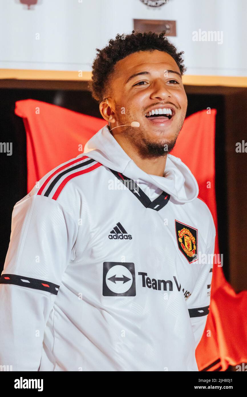 July 16, 2022: MELBOURNE, AUSTRALIA - JULY 16: Jadon Sancho of Manchester  United at an away kit