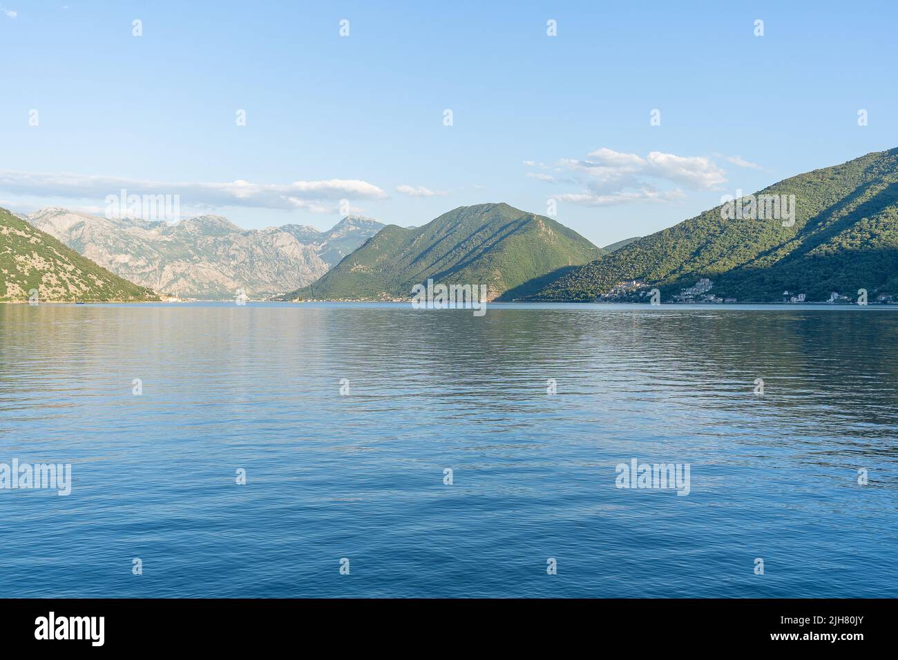 Bay of Kotor in Montenegro. Mountains and bay in Montenegro. Beautiful mediterranean landscape Stock Photo