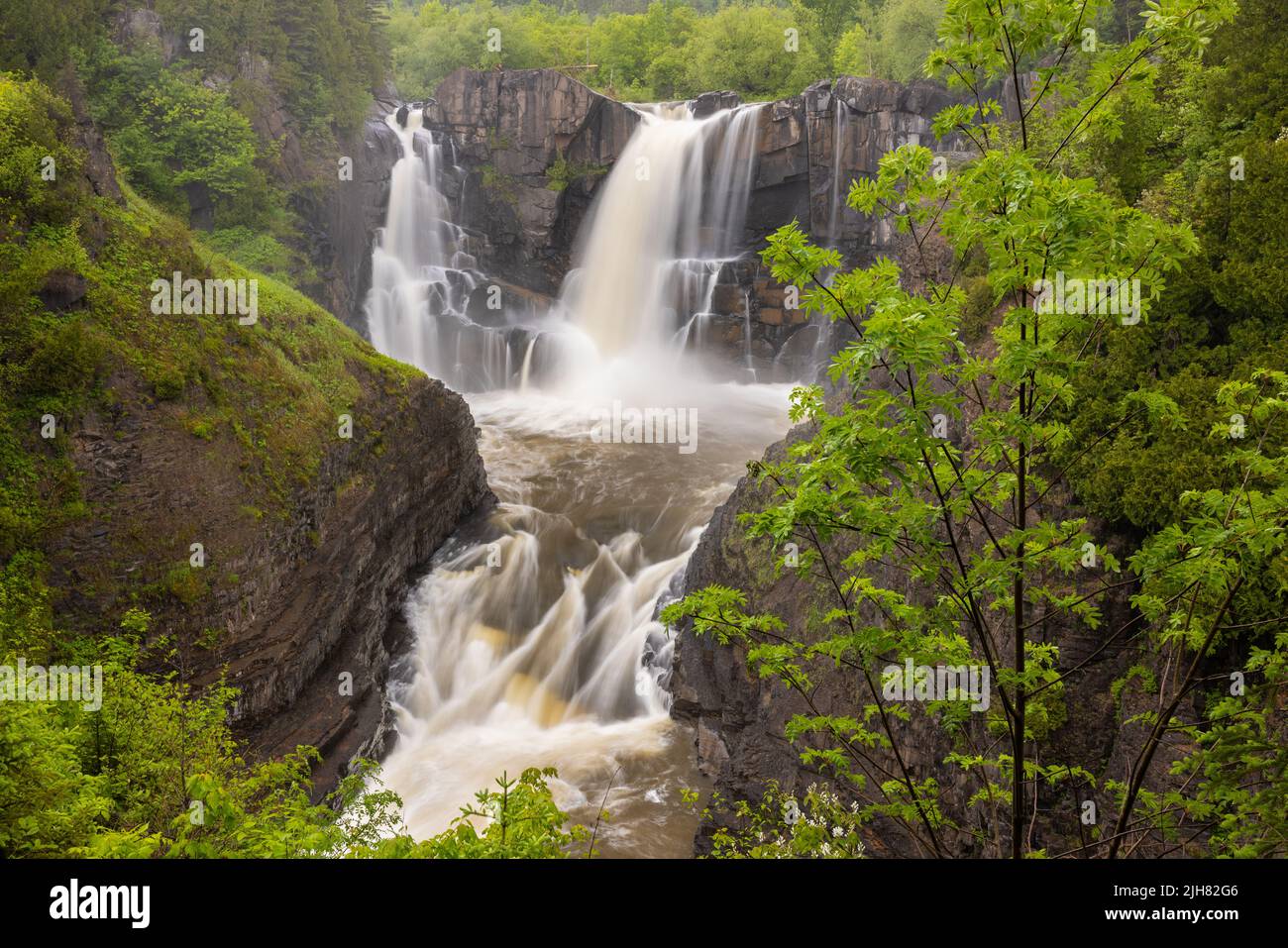 Pigeon River High Falls on the border of United States and Canada. Stock Photo